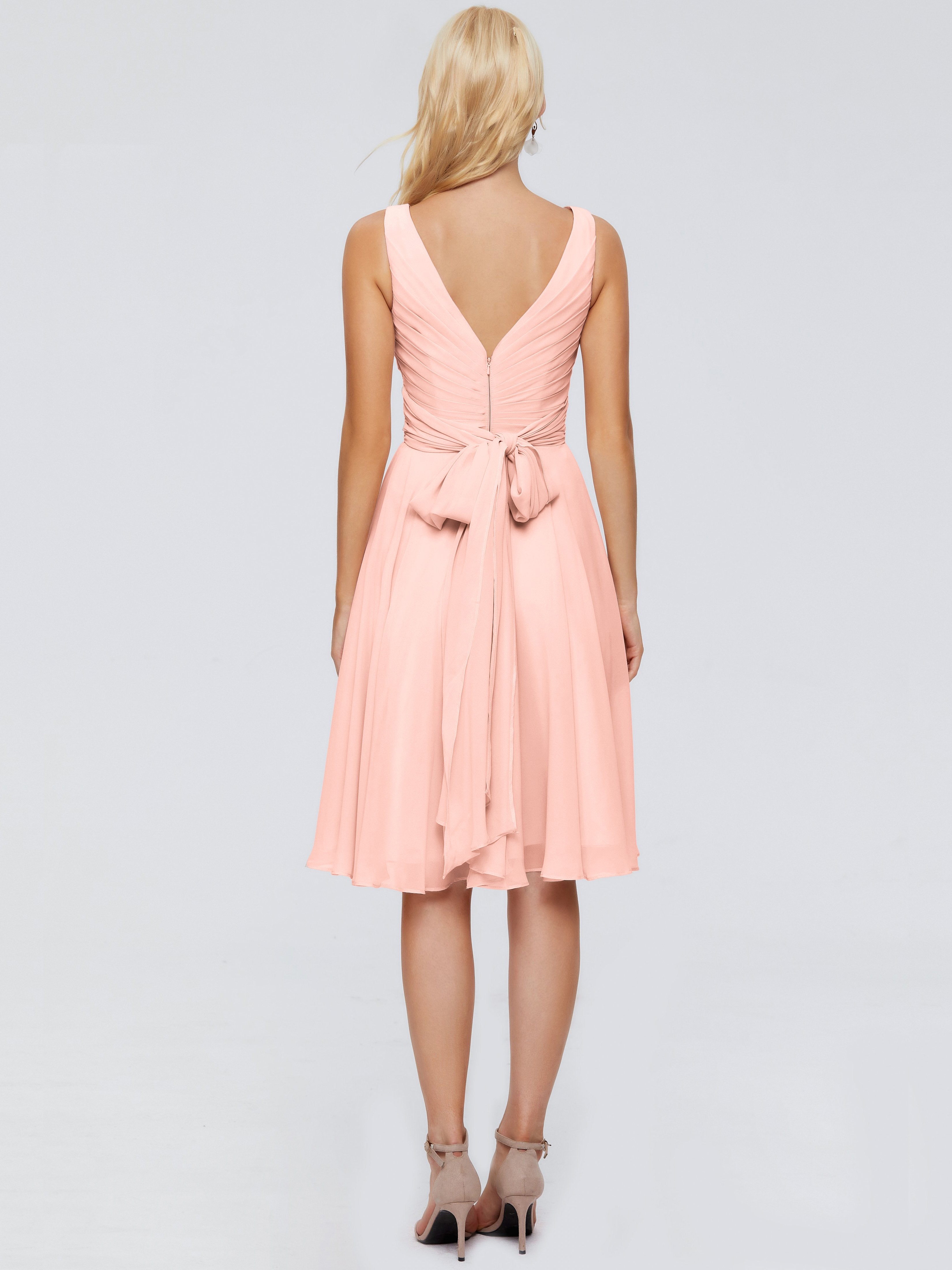 Jocelyn V-Neck Knee Length Chiffon Bridesmaid Dresses