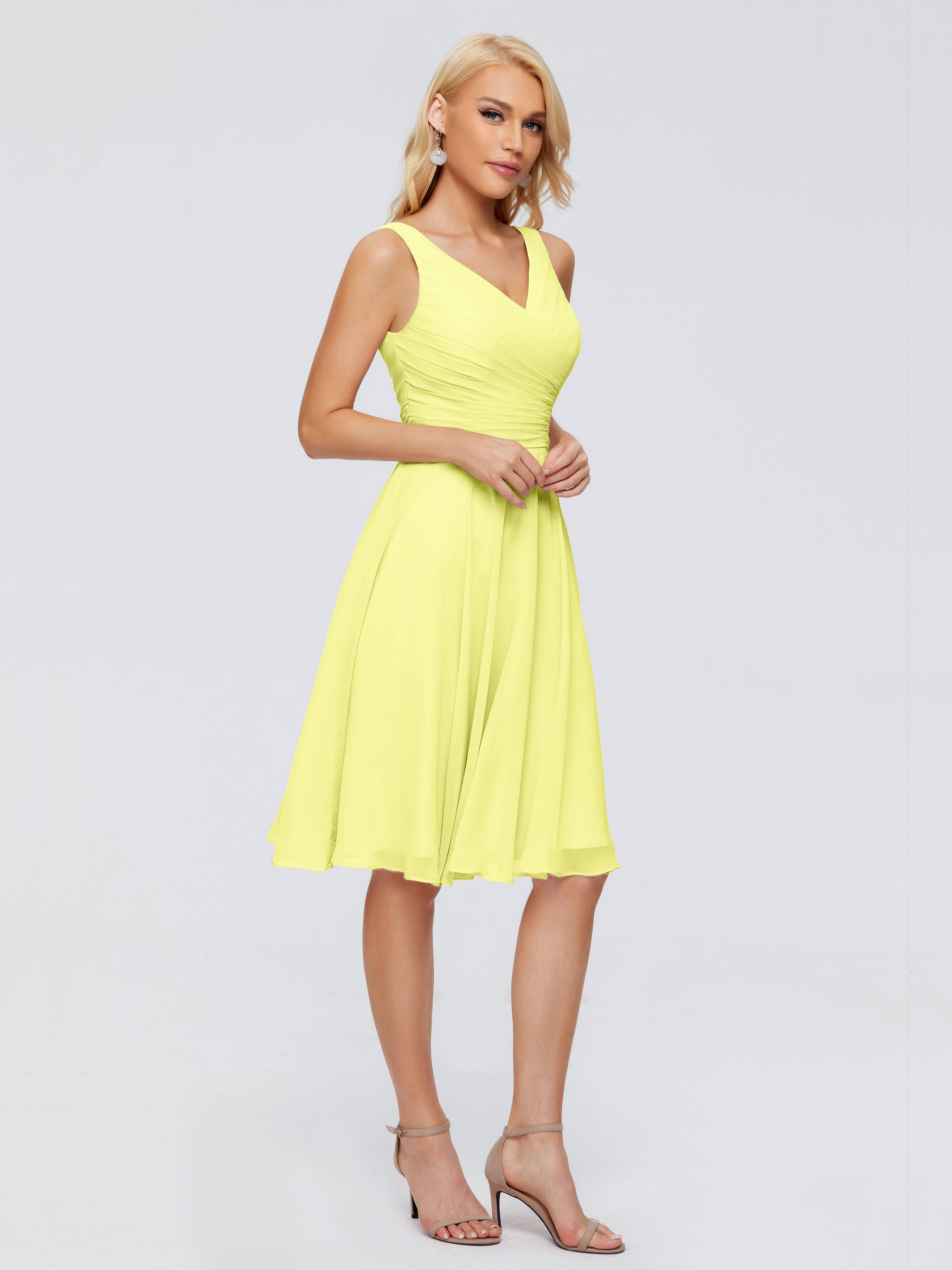 Jocelyn V-Neck Knee Length Chiffon Bridesmaid Dresses