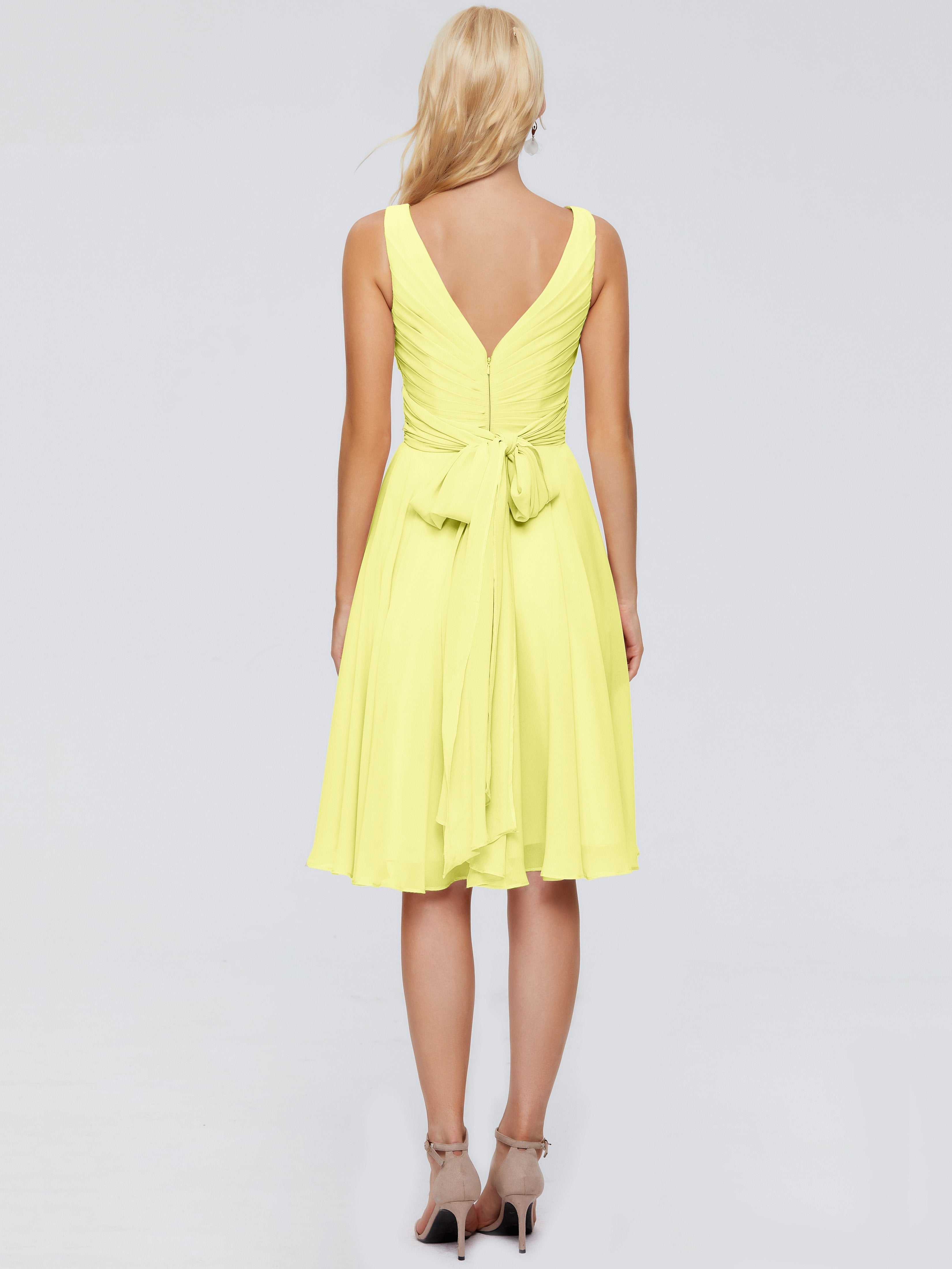 Jocelyn V-Neck Knee Length Chiffon Bridesmaid Dresses
