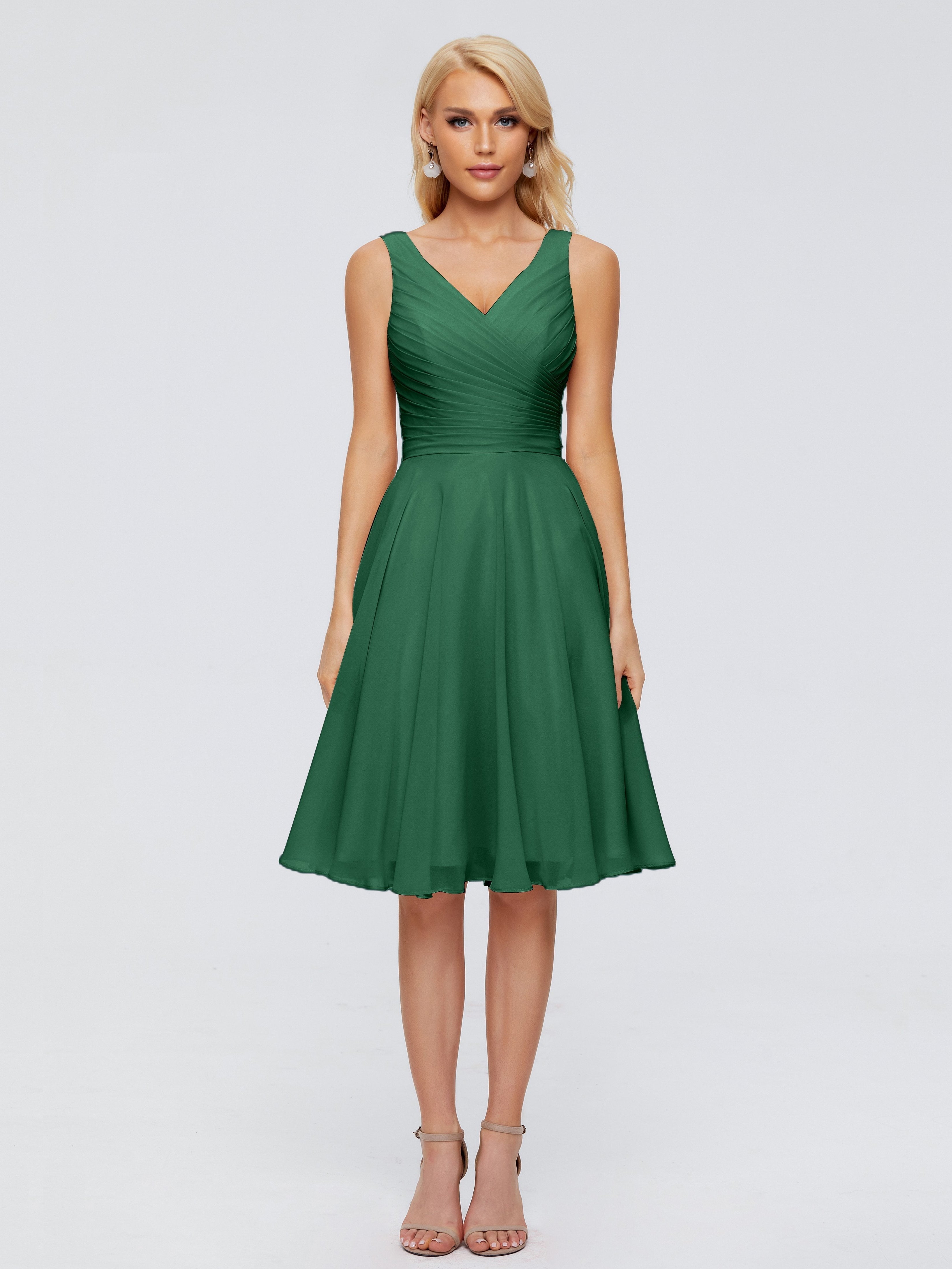 Jocelyn V-Neck Knee Length Chiffon Bridesmaid Dresses