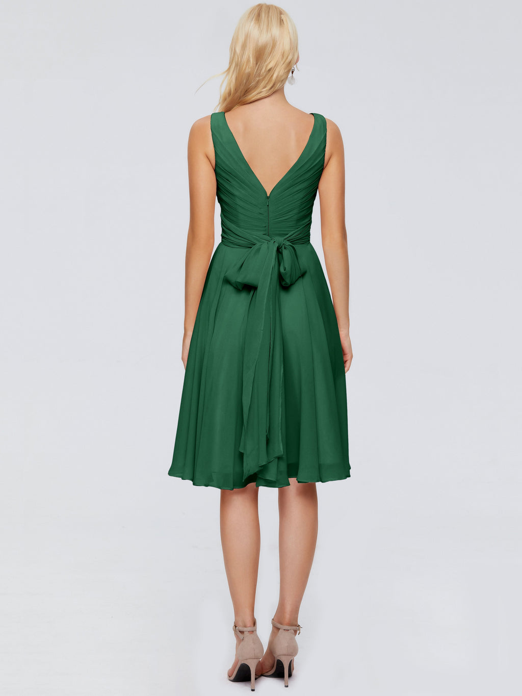 Jocelyn V-Neck Knee Length Chiffon Bridesmaid Dresses
