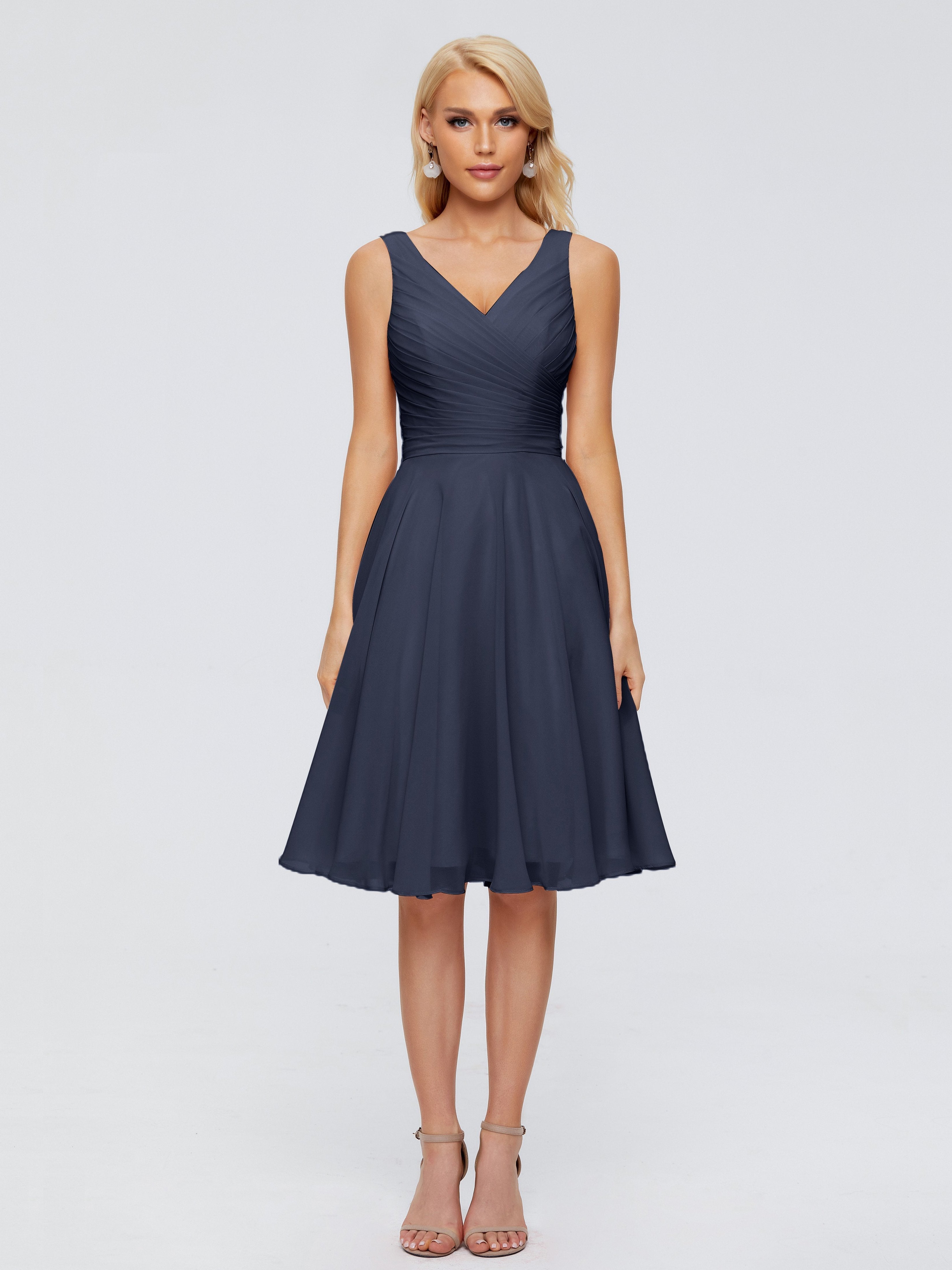 Jocelyn V-Neck Knee Length Chiffon Bridesmaid Dresses