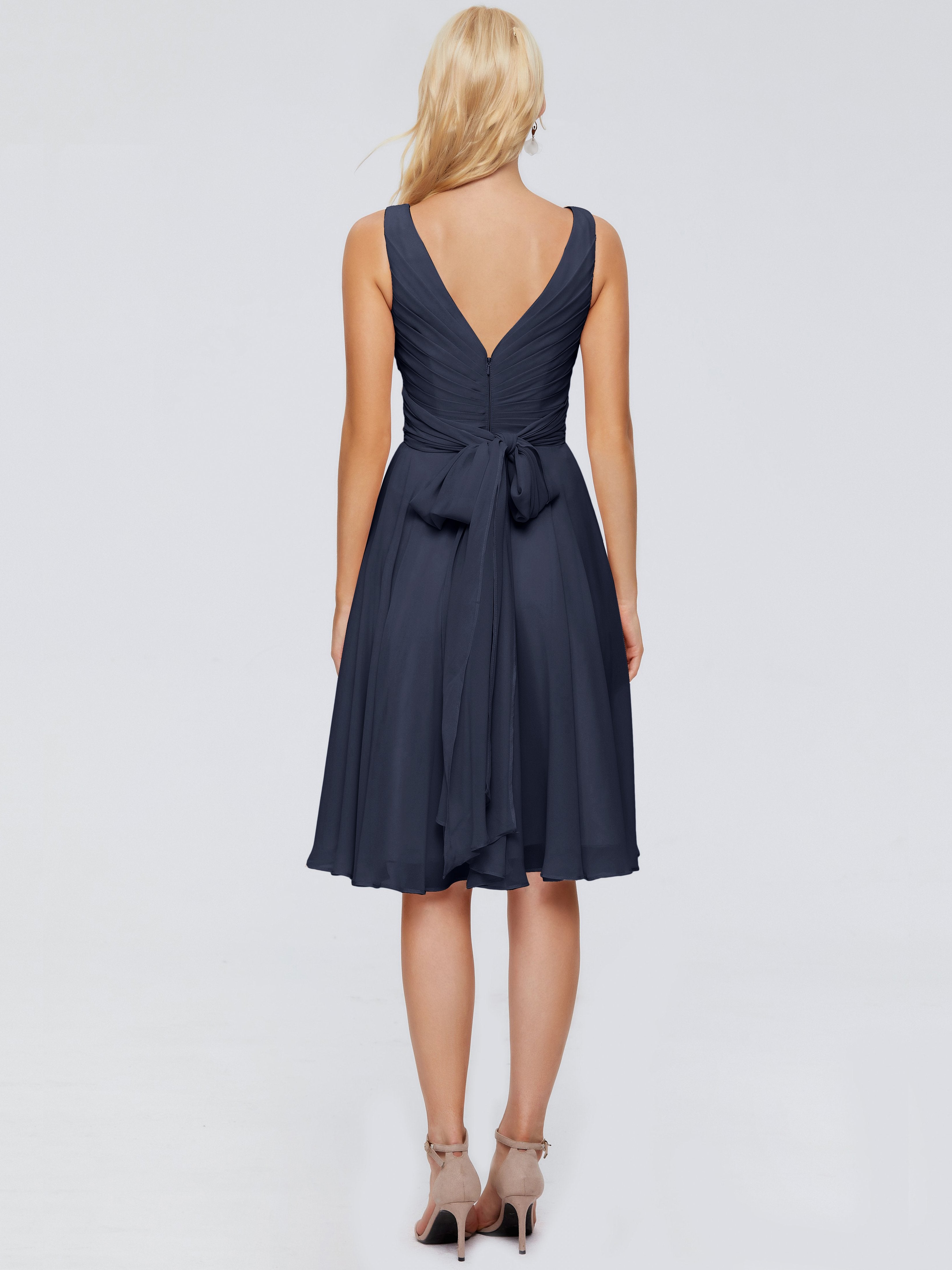 Jocelyn V-Neck Knee Length Chiffon Bridesmaid Dresses