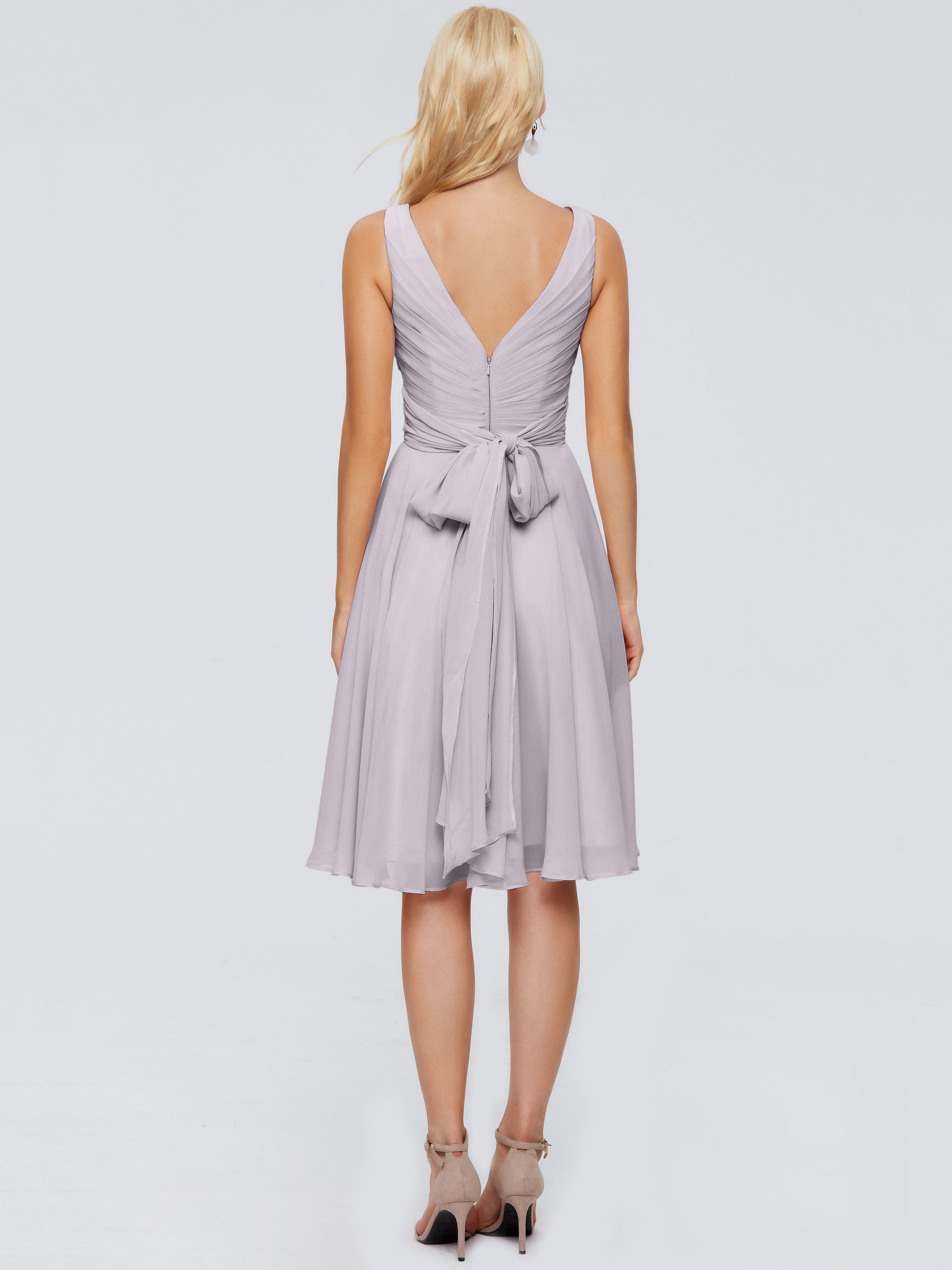 Jocelyn V-Neck Knee Length Chiffon Bridesmaid Dresses