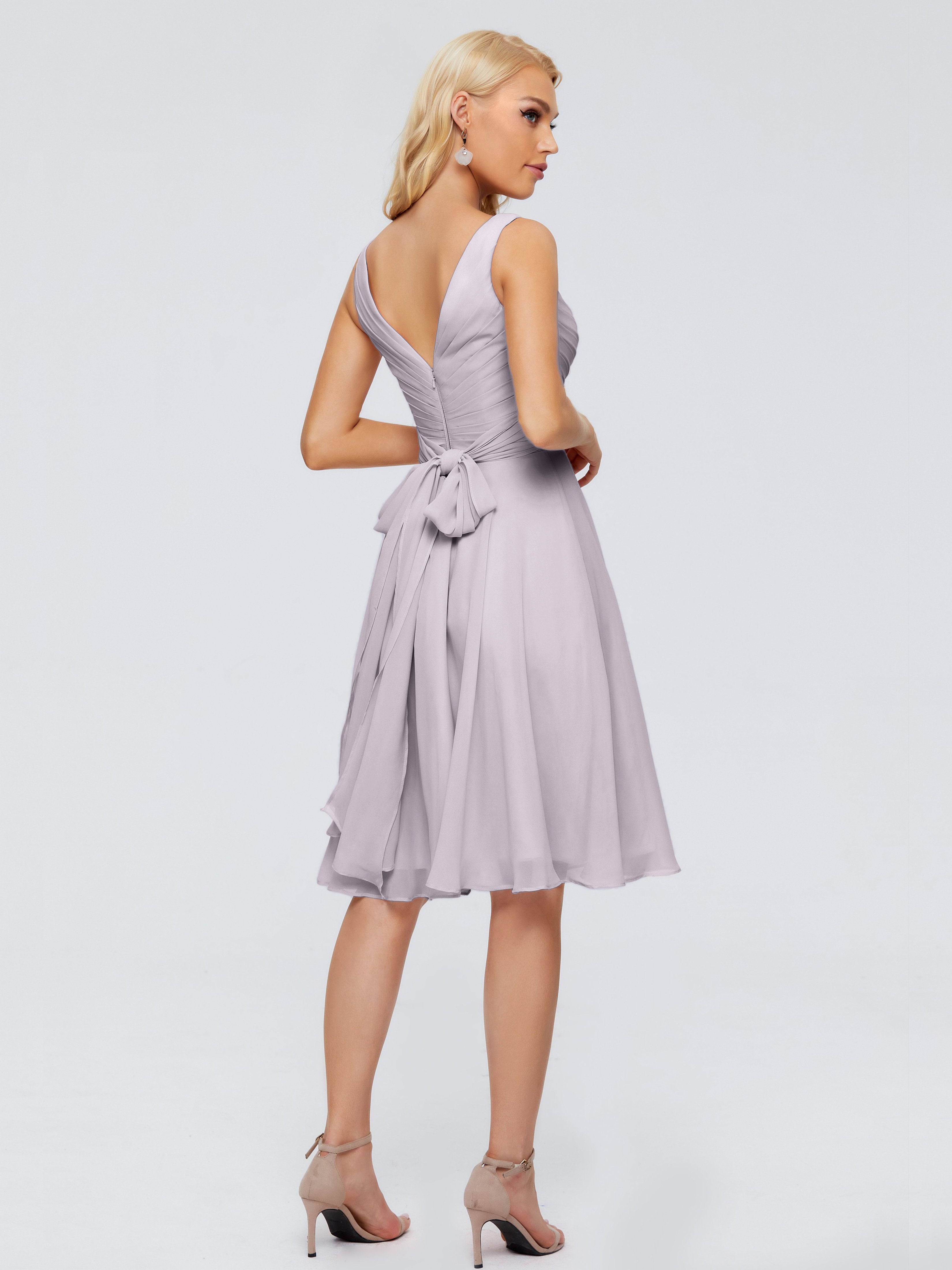 Jocelyn V-Neck Knee Length Chiffon Bridesmaid Dresses