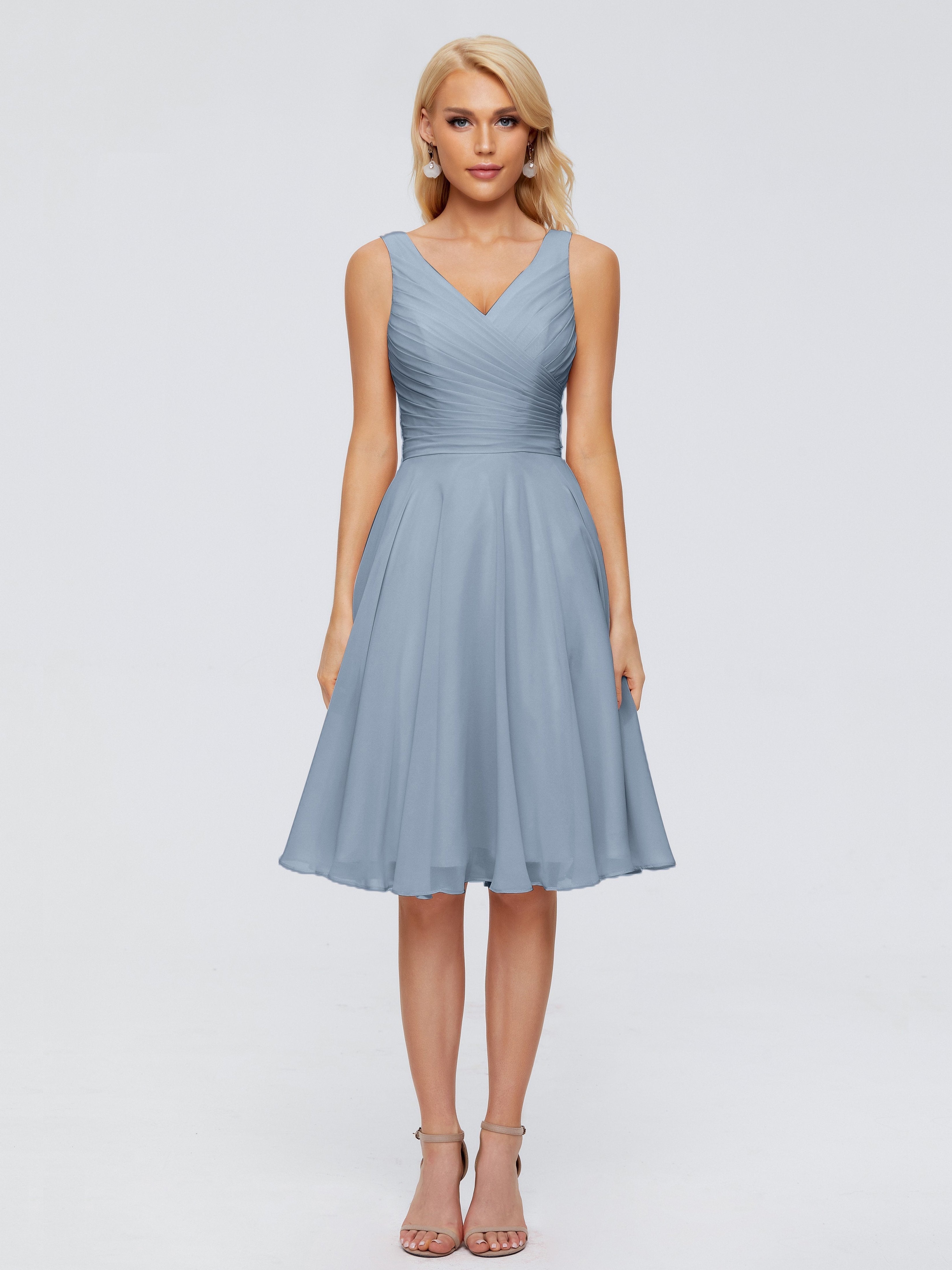 Jocelyn V-Neck Knee Length Chiffon Bridesmaid Dresses