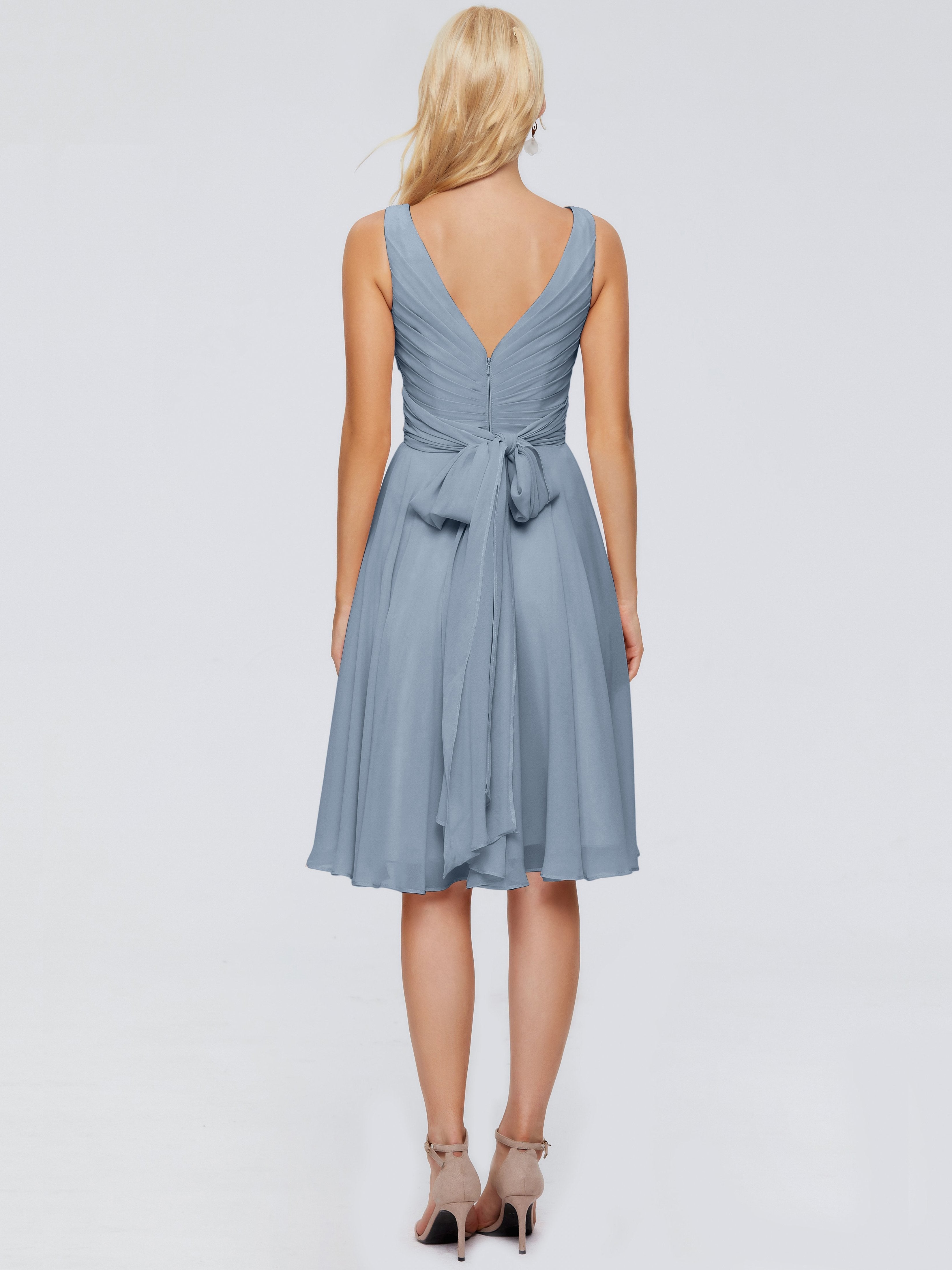 Jocelyn V-Neck Knee Length Chiffon Bridesmaid Dresses