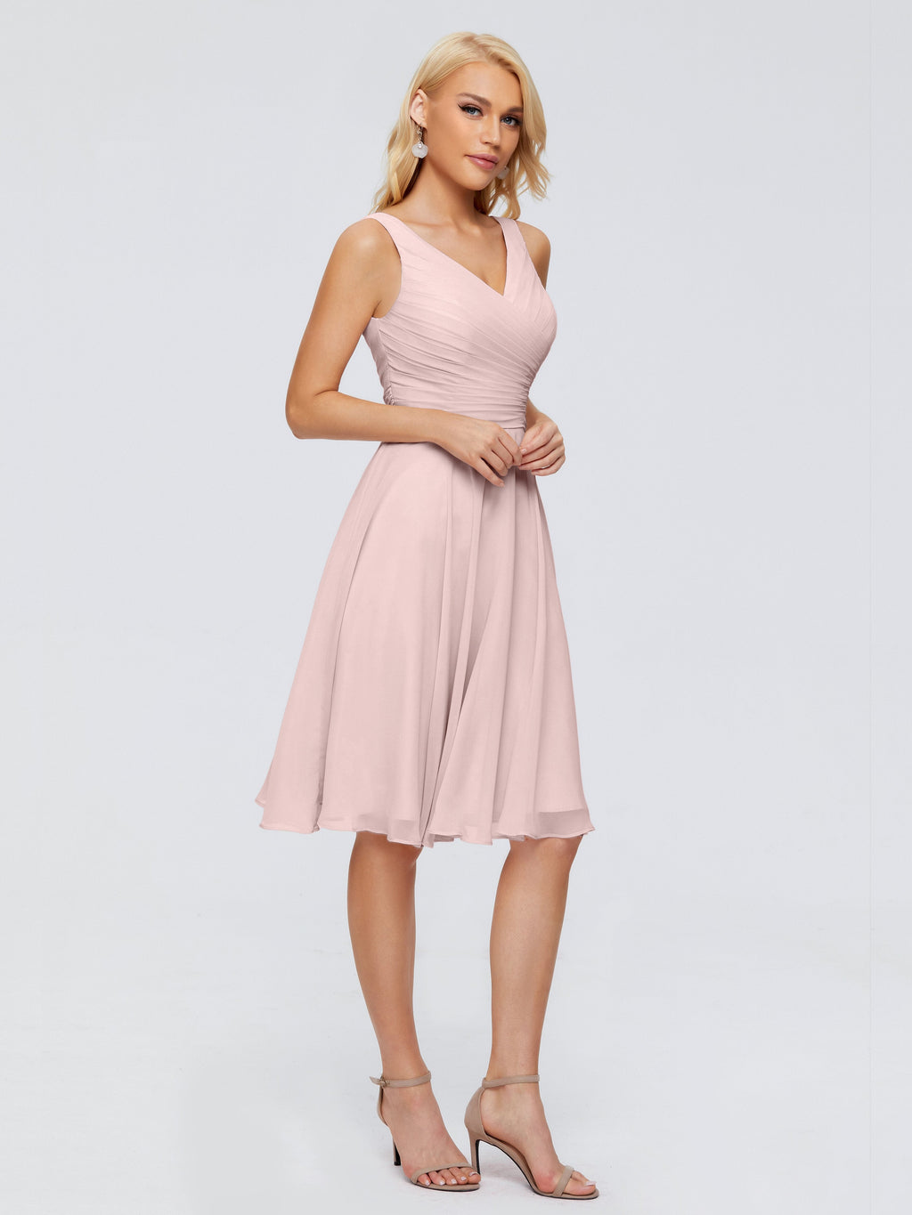 Jocelyn V-Neck Knee Length Chiffon Bridesmaid Dresses