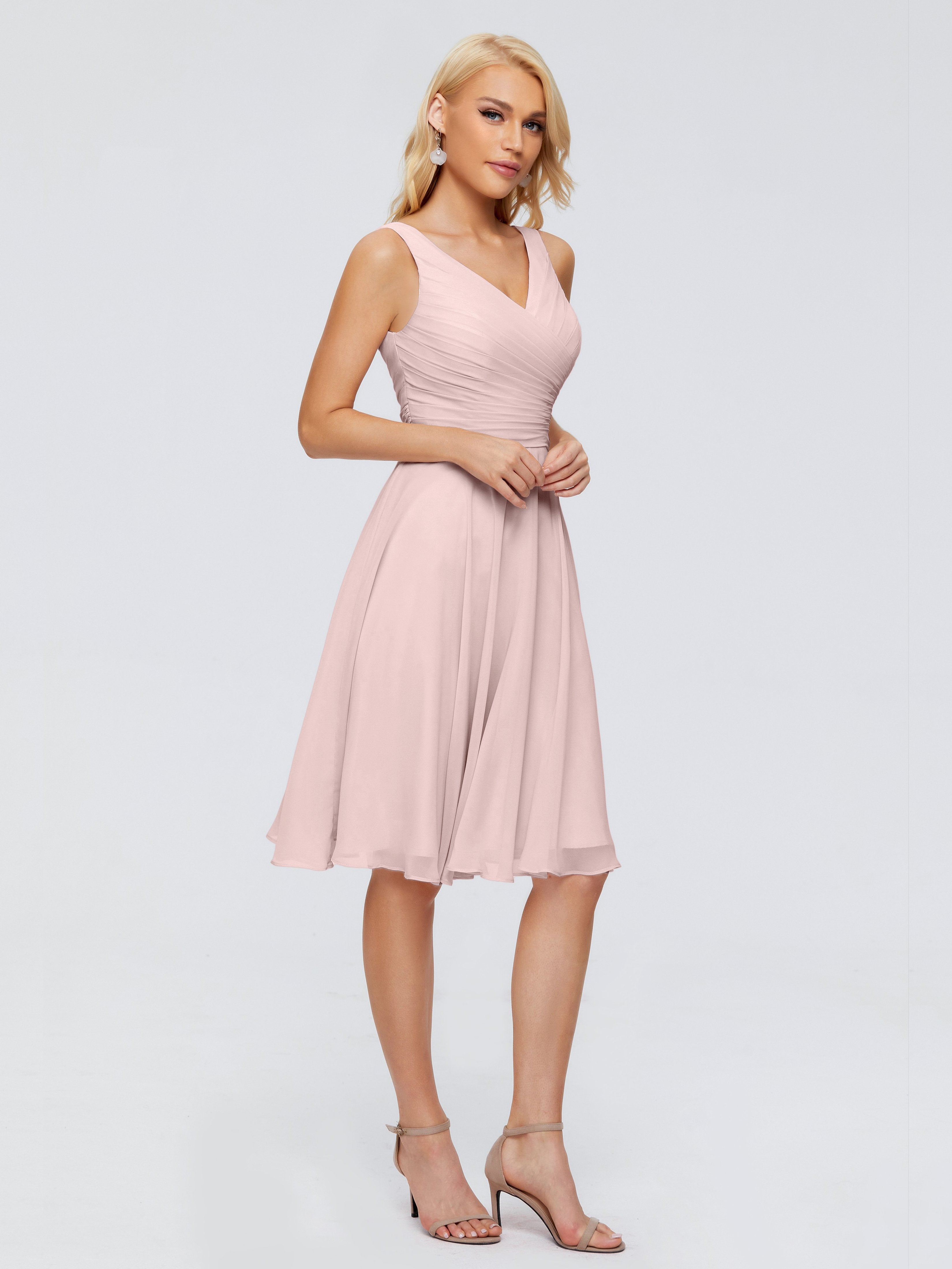 Jocelyn V-Neck Knee Length Chiffon Bridesmaid Dresses