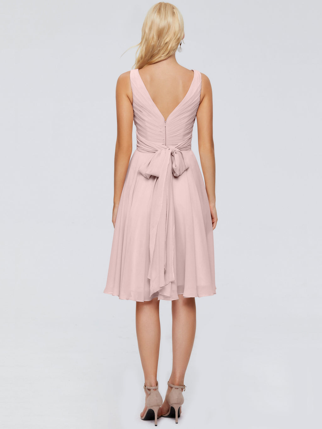 Jocelyn V-Neck Knee Length Chiffon Bridesmaid Dresses