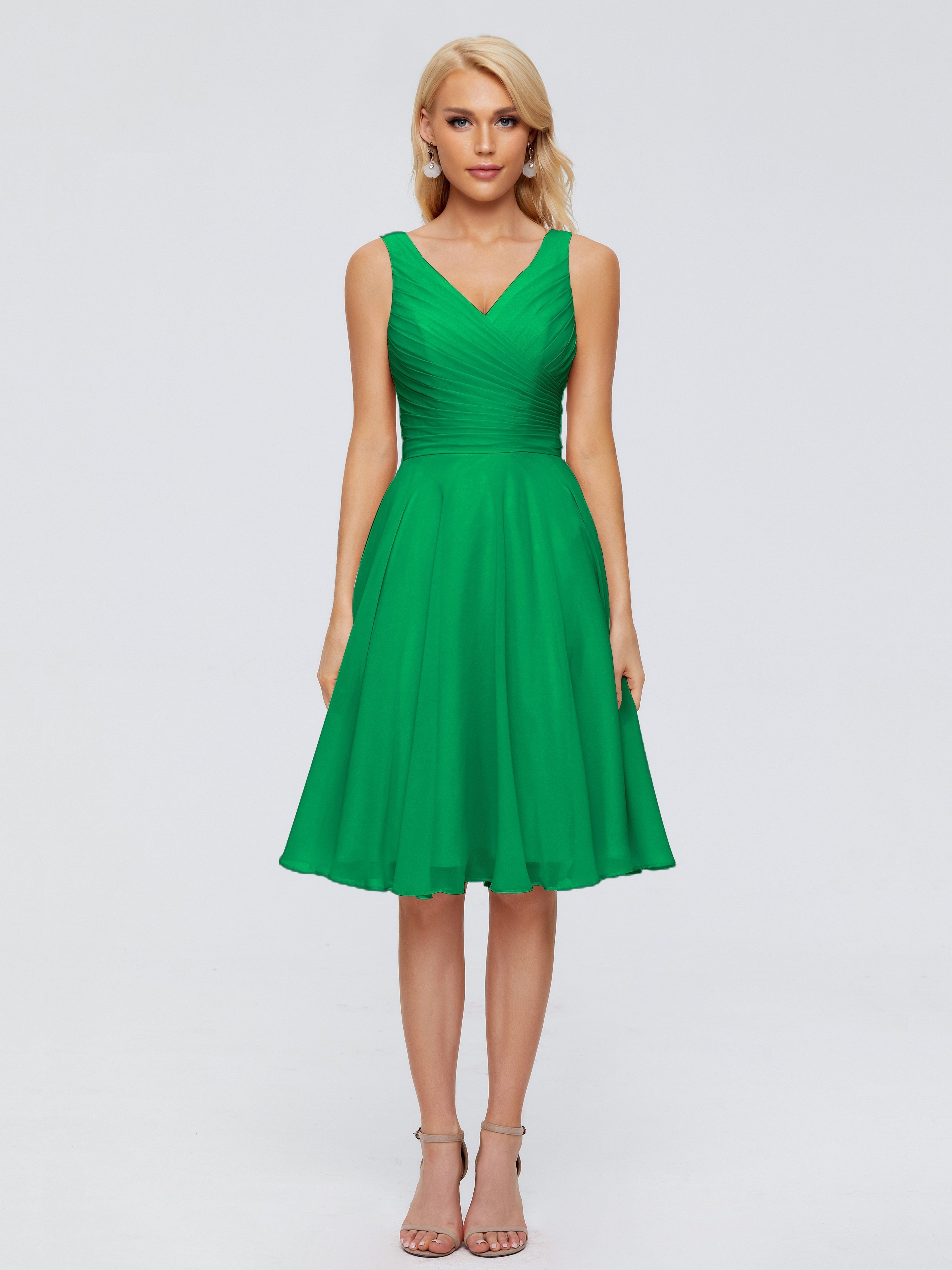 Jocelyn V-Neck Knee Length Chiffon Bridesmaid Dresses