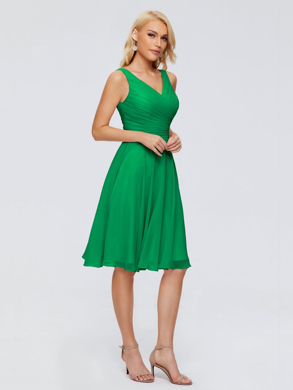 Jocelyn V-Neck Knee Length Chiffon Bridesmaid Dresses