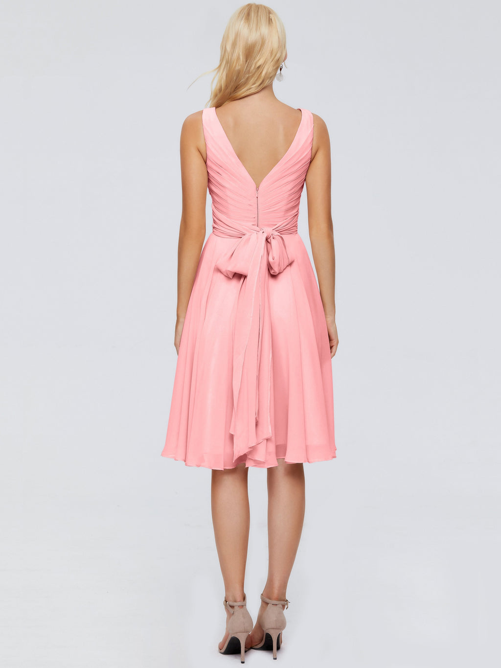 Jocelyn V-Neck Knee Length Chiffon Bridesmaid Dresses