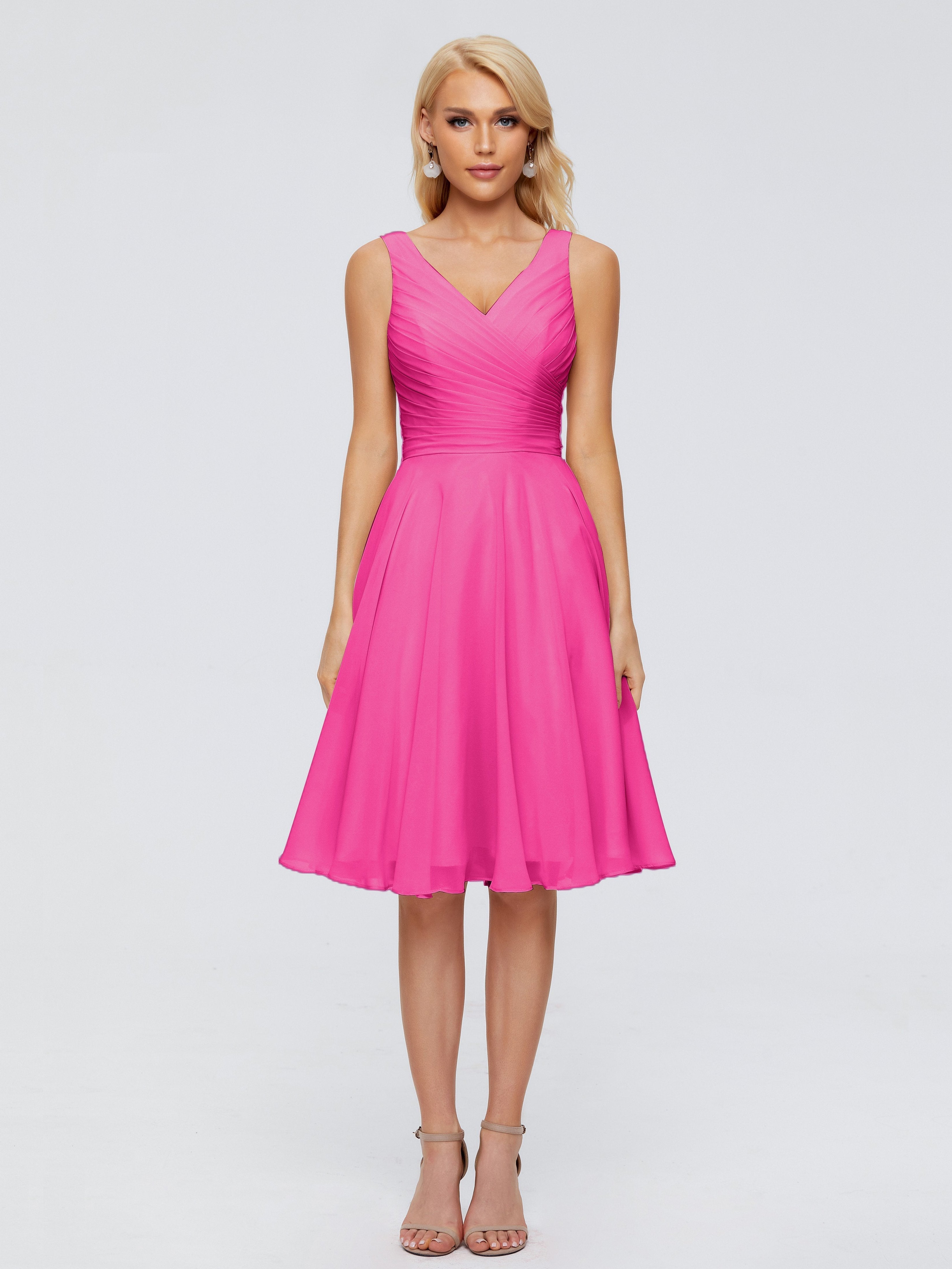 Jocelyn V-Neck Knee Length Chiffon Bridesmaid Dresses