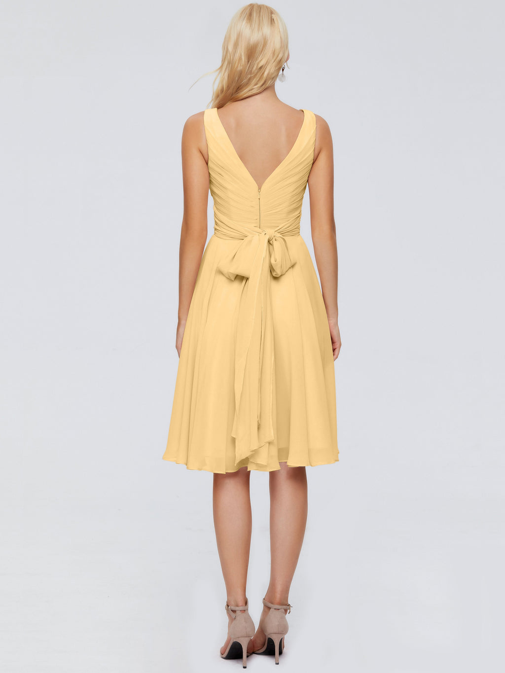 Jocelyn V-Neck Knee Length Chiffon Bridesmaid Dresses