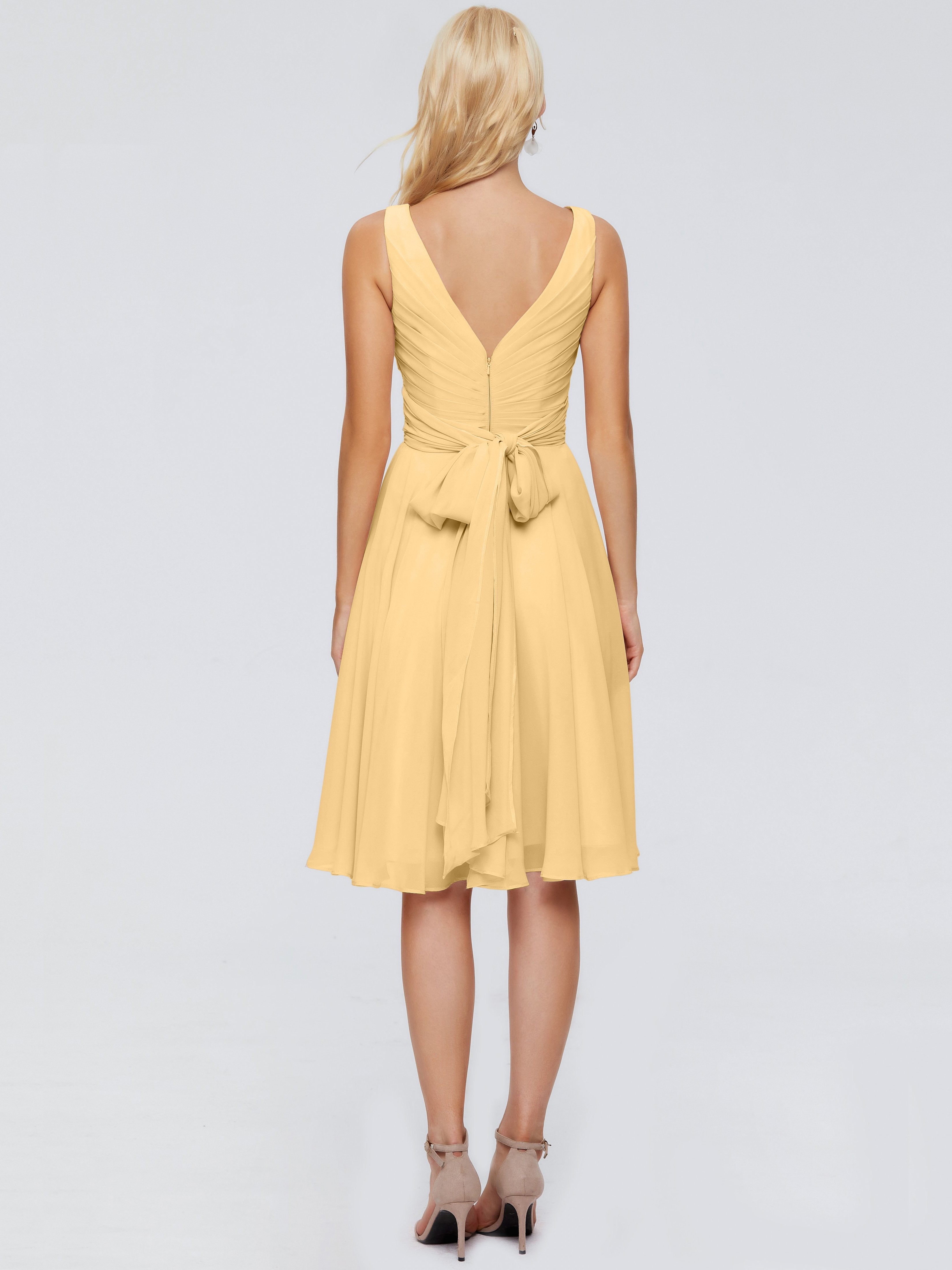 Jocelyn V-Neck Knee Length Chiffon Bridesmaid Dresses