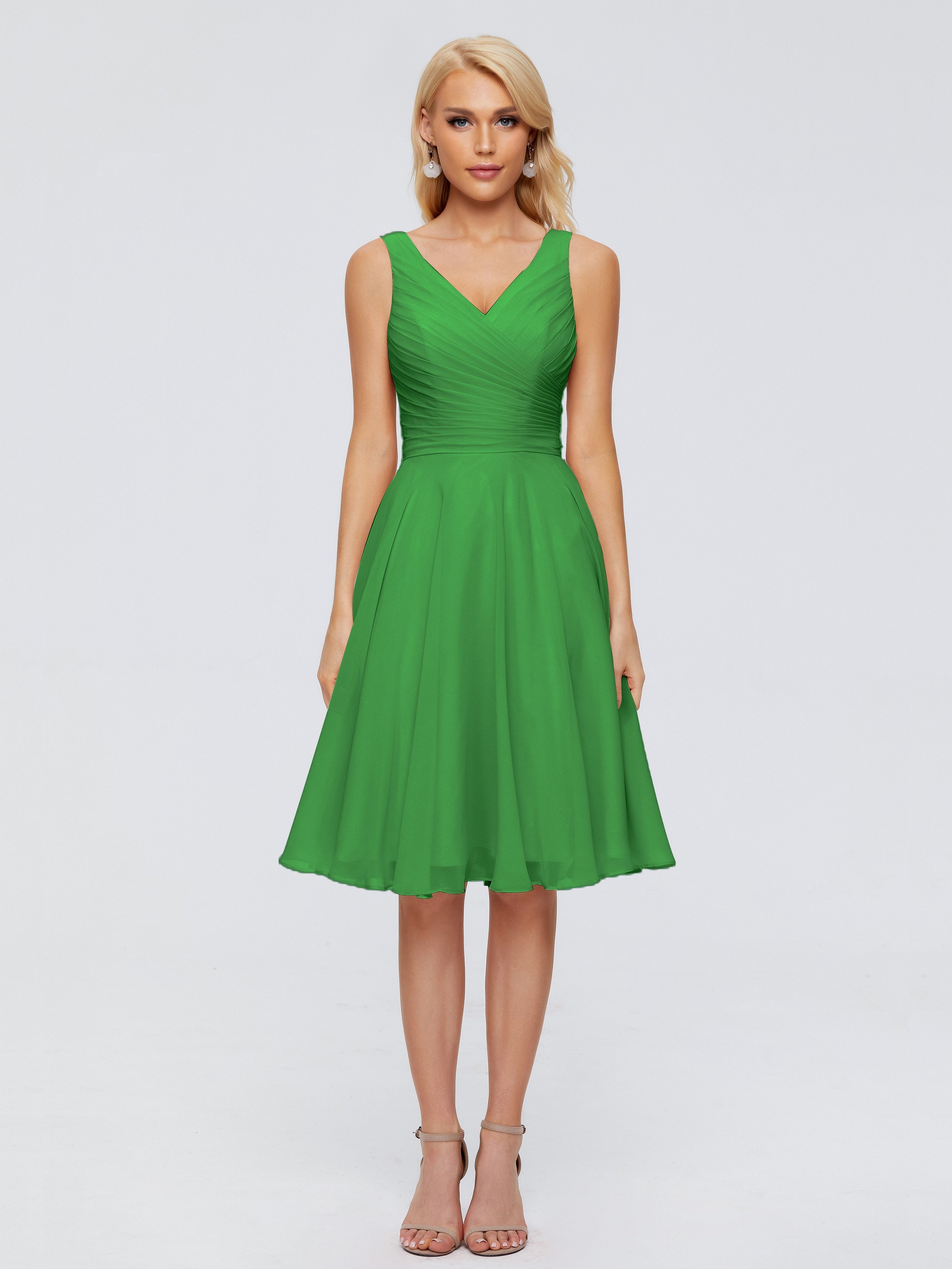 Jocelyn V-Neck Knee Length Chiffon Bridesmaid Dresses
