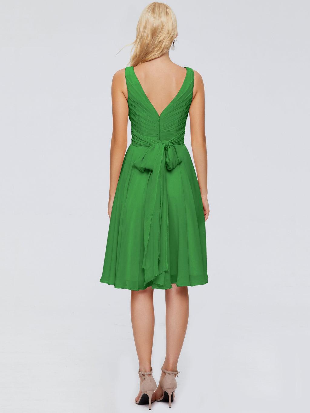 Jocelyn V-Neck Knee Length Chiffon Bridesmaid Dresses