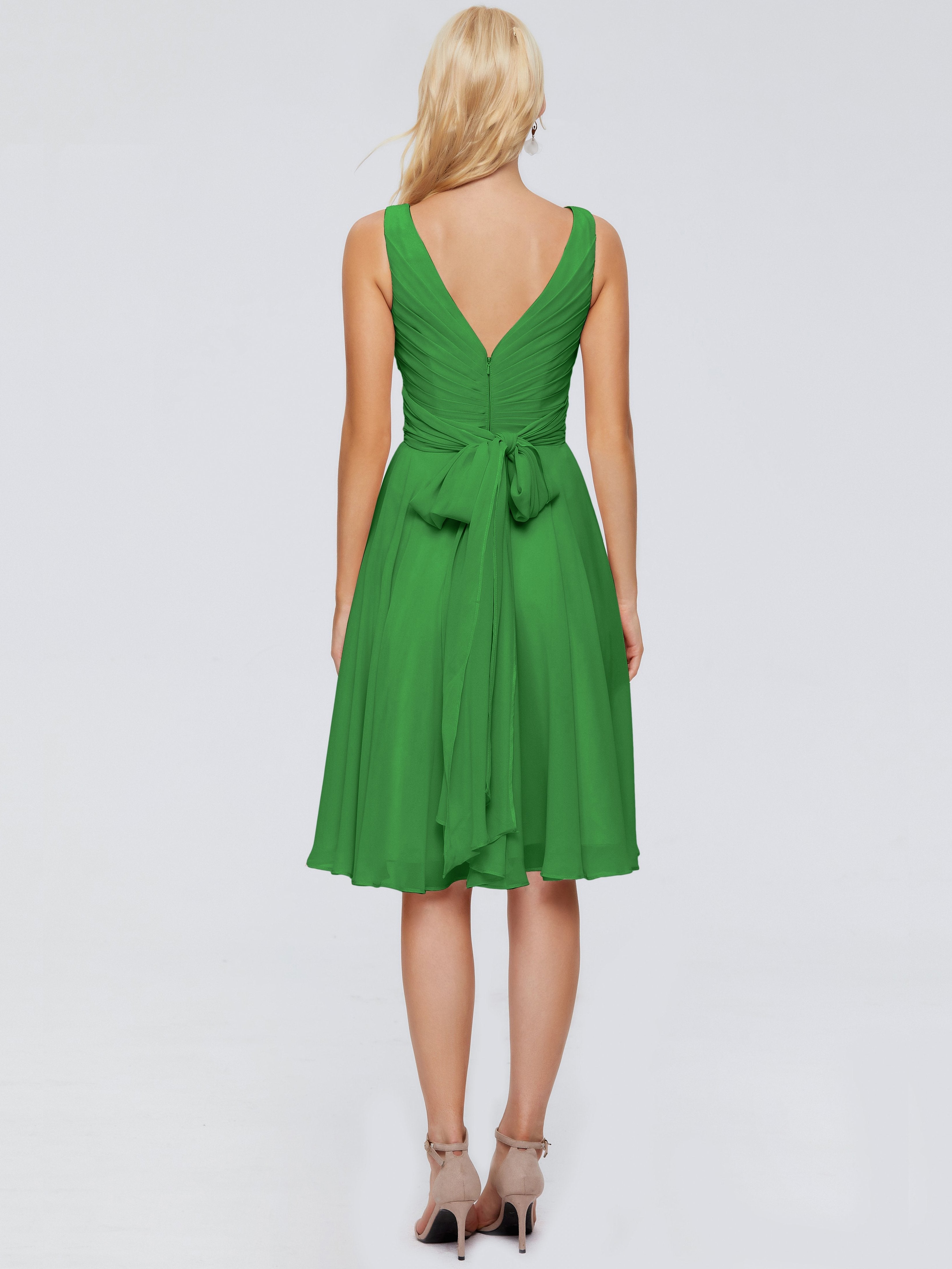 Jocelyn V-Neck Knee Length Chiffon Bridesmaid Dresses
