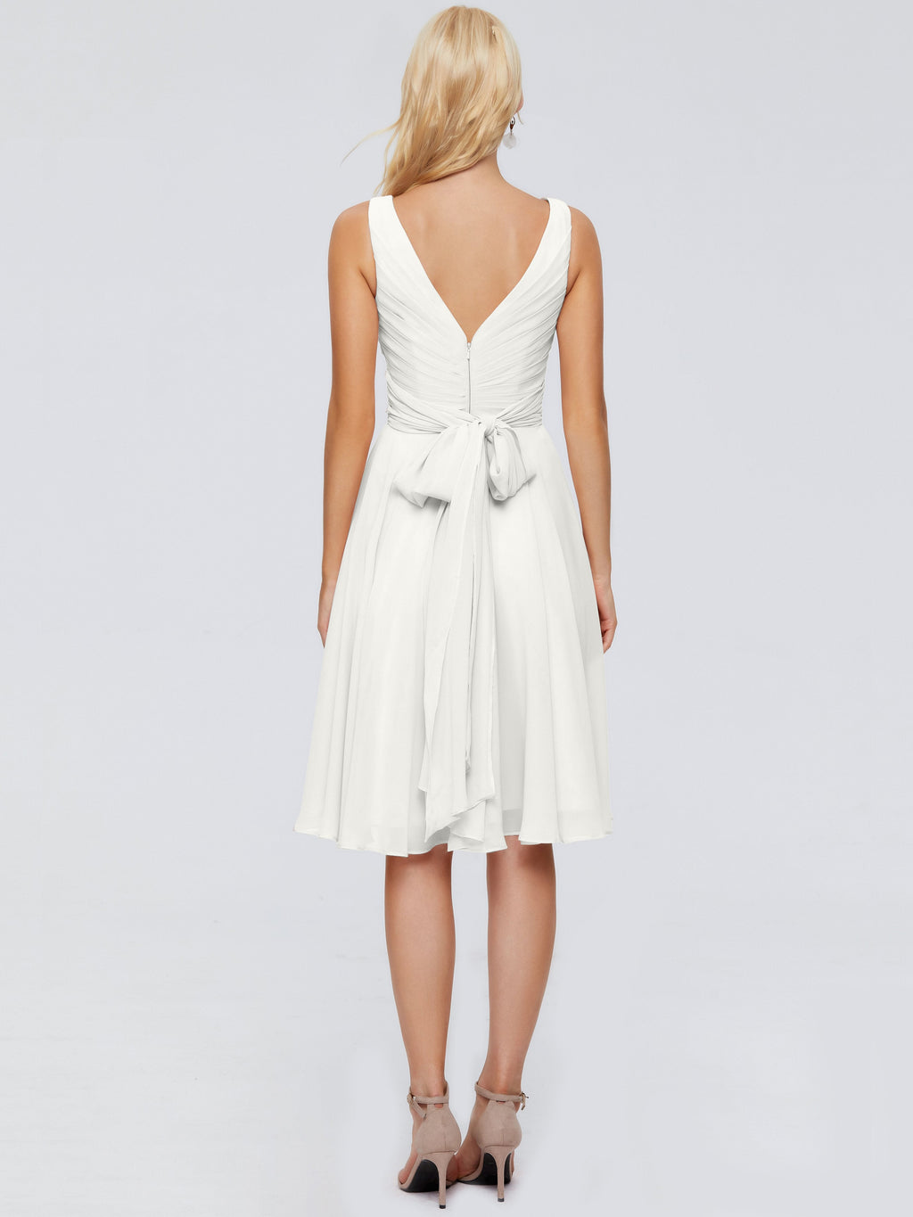 Jocelyn V-Neck Knee Length Chiffon Bridesmaid Dresses