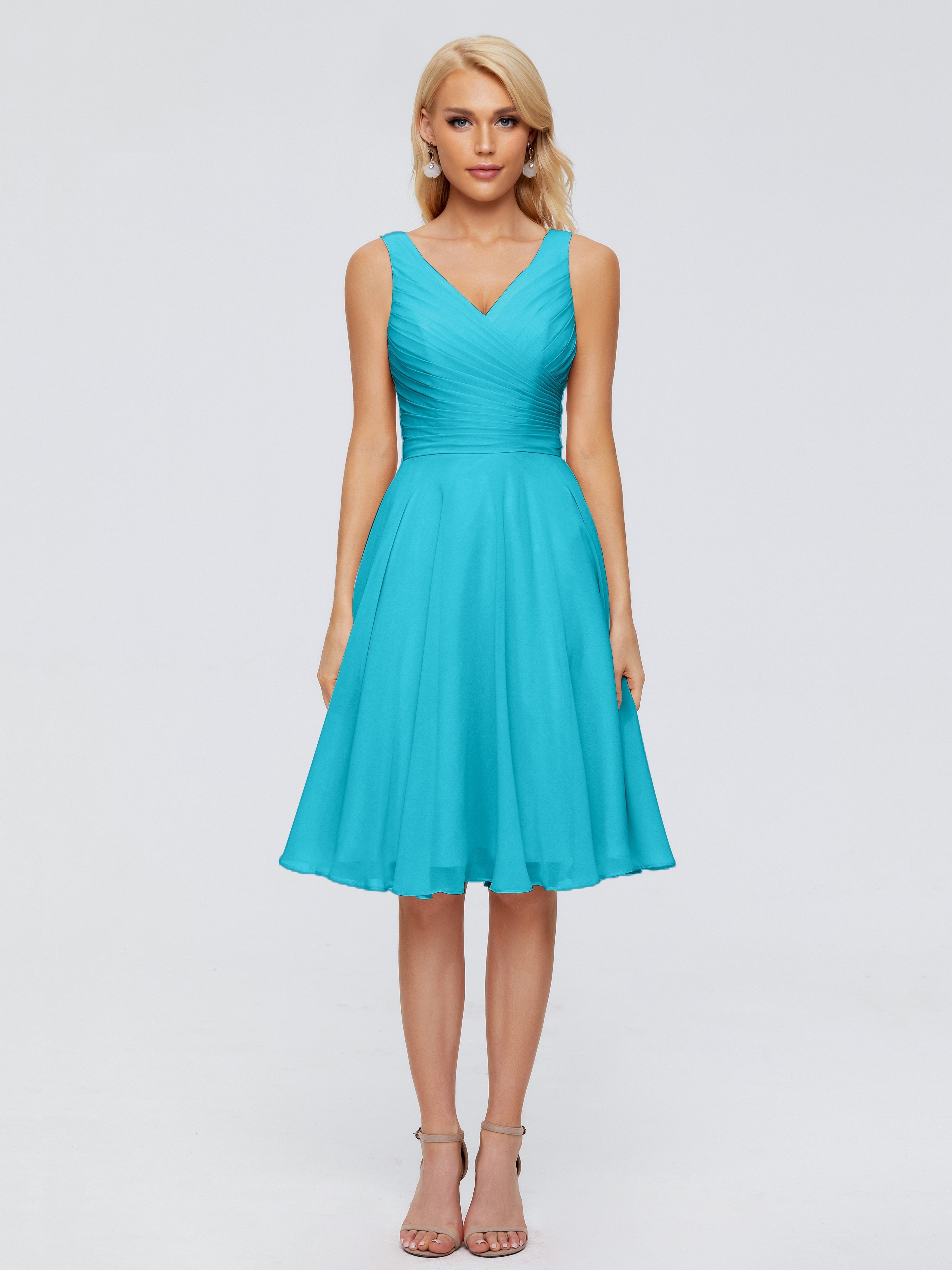 Jocelyn V-Neck Knee Length Chiffon Bridesmaid Dresses