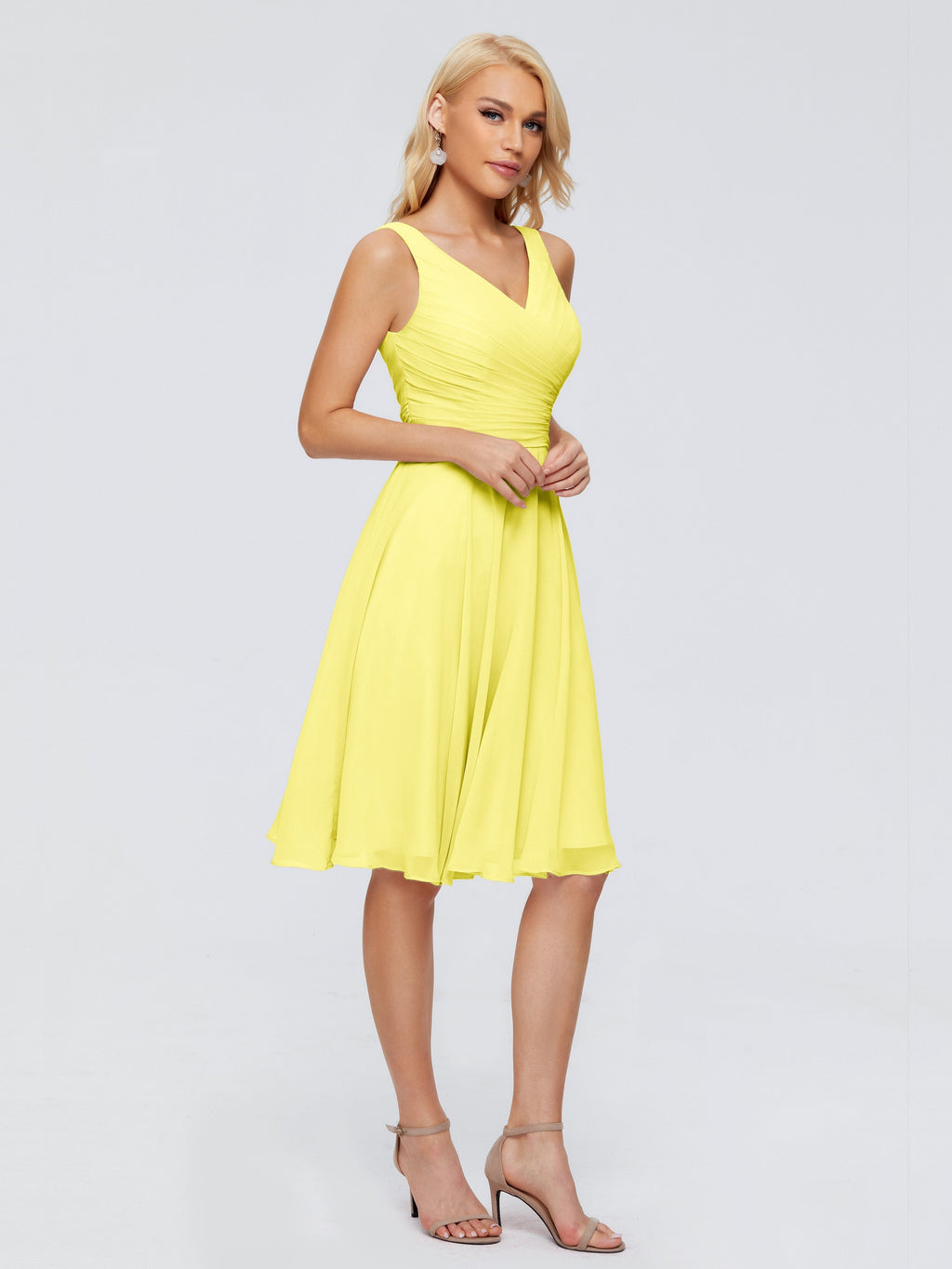 Jocelyn V-Neck Knee Length Chiffon Bridesmaid Dresses