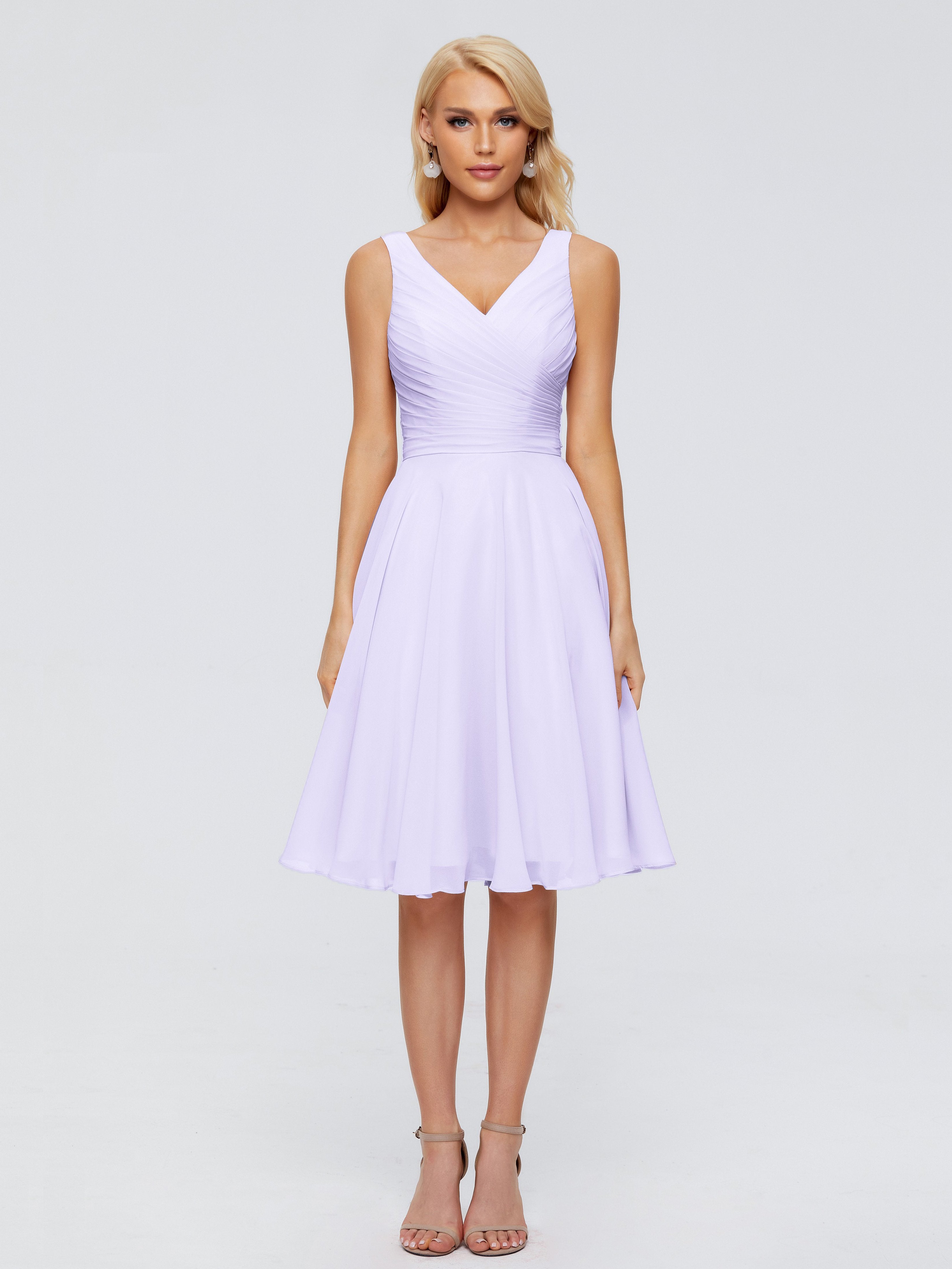 Jocelyn V-Neck Knee Length Chiffon Bridesmaid Dresses