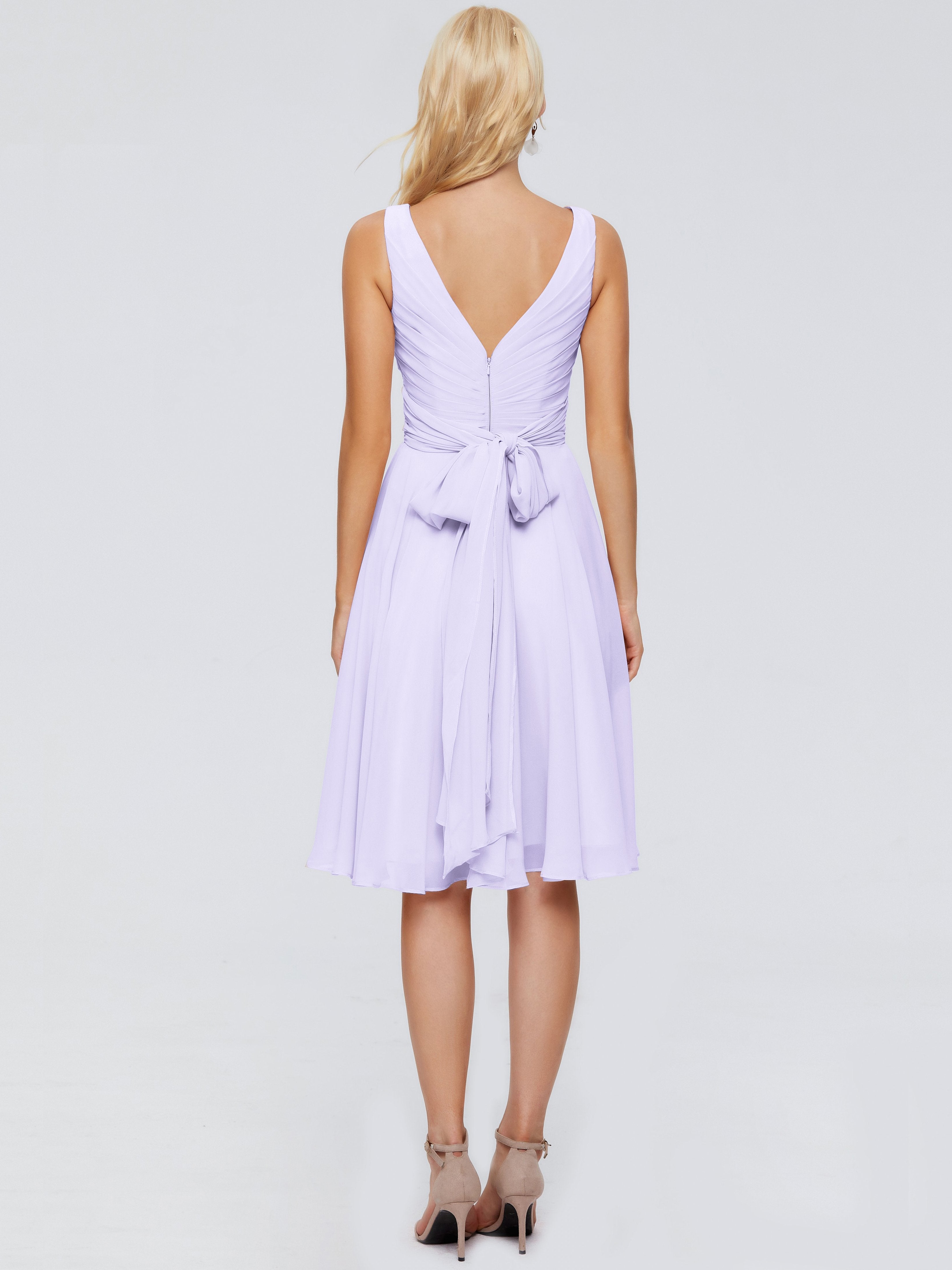 Jocelyn V-Neck Knee Length Chiffon Bridesmaid Dresses
