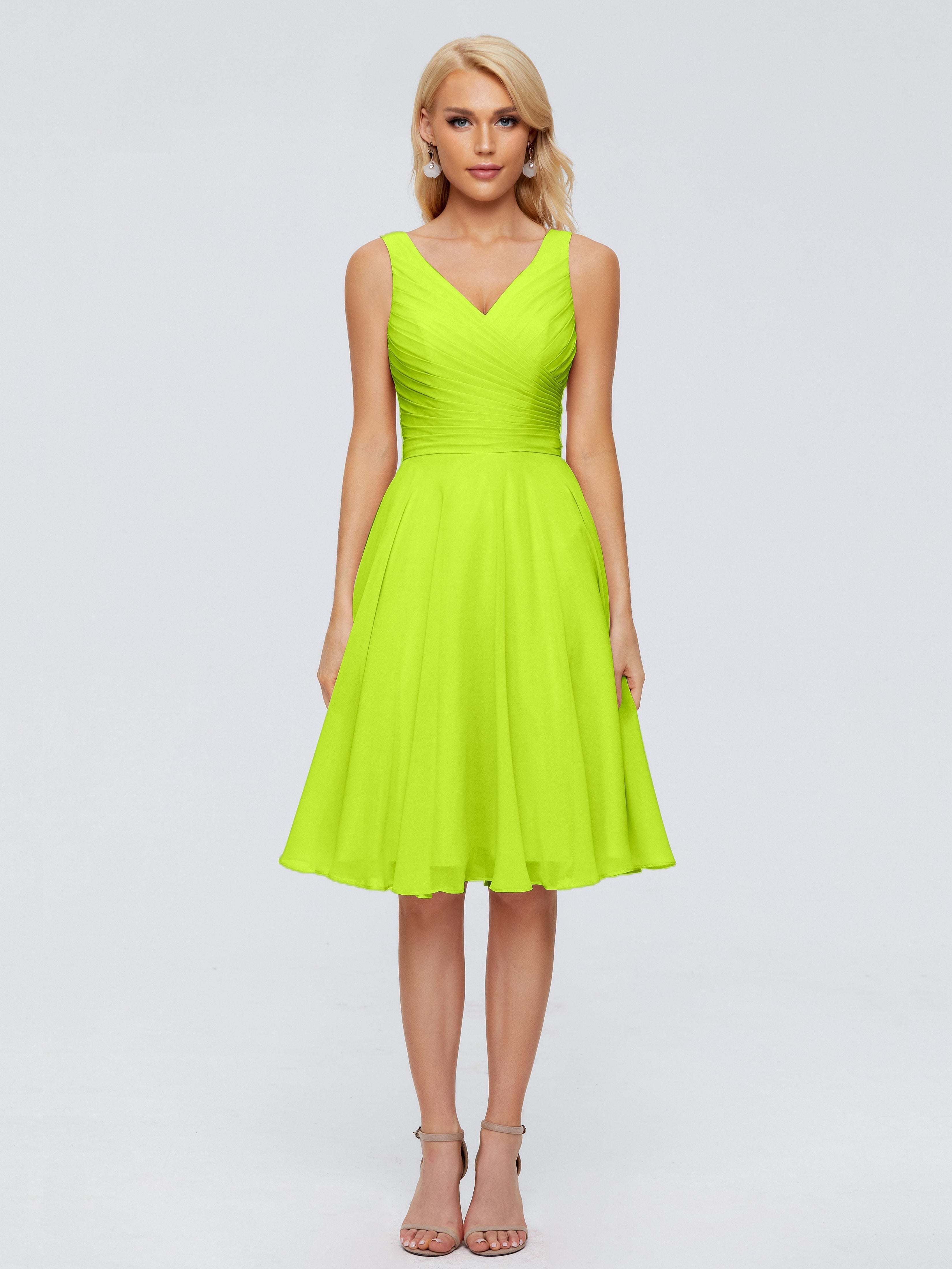 Jocelyn V-Neck Knee Length Chiffon Bridesmaid Dresses