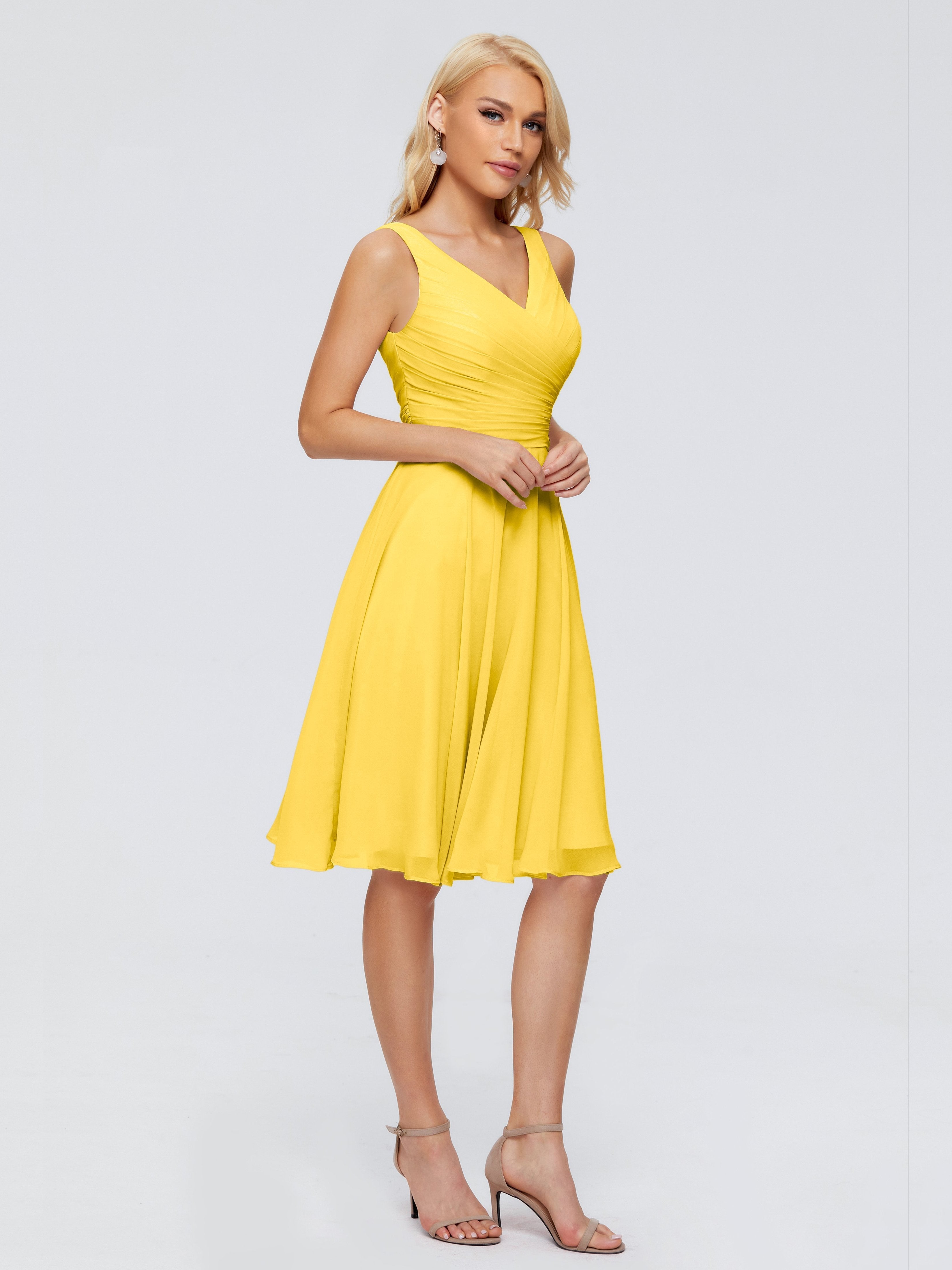 Jocelyn V-Neck Knee Length Chiffon Bridesmaid Dresses