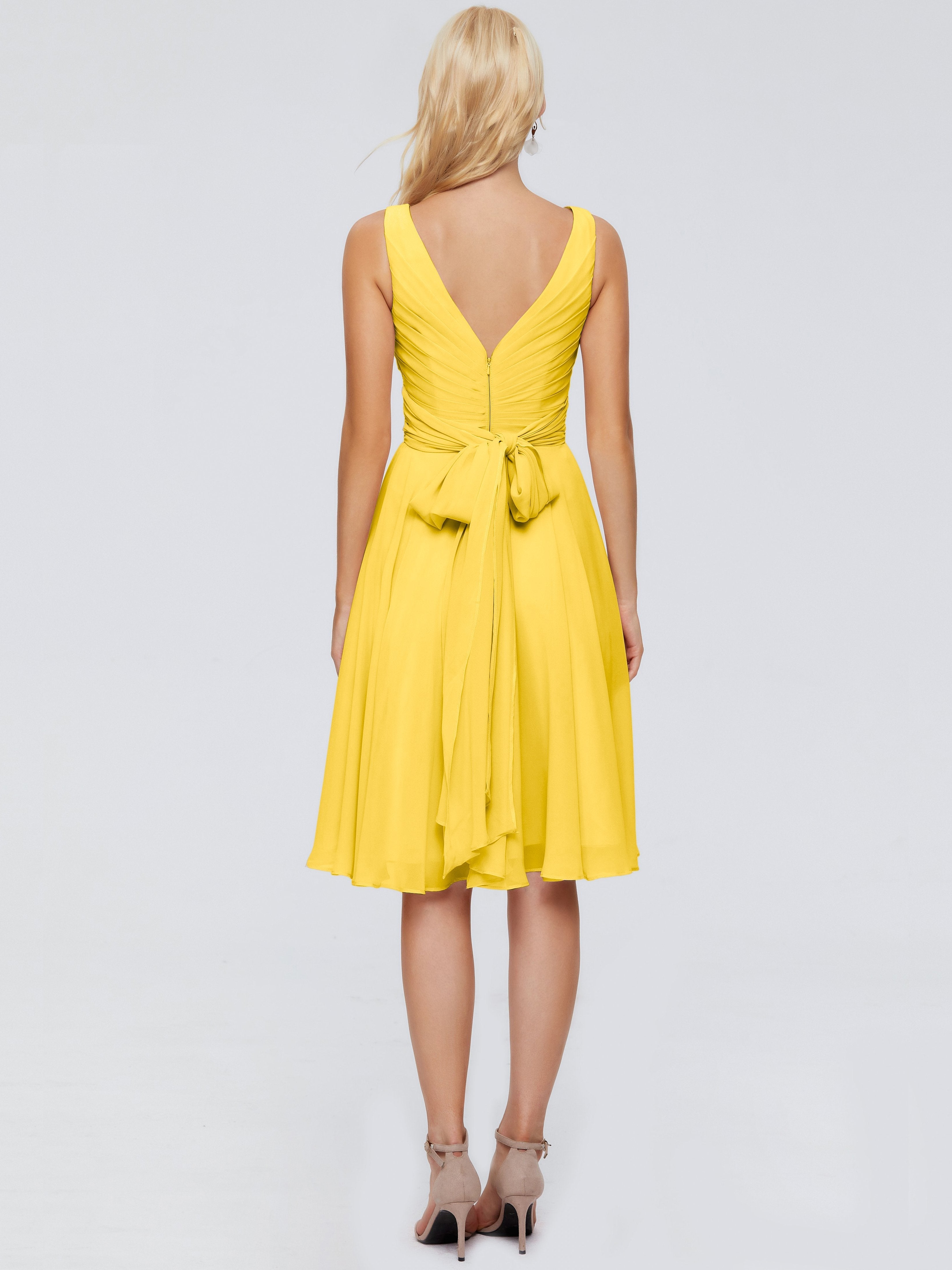 Jocelyn V-Neck Knee Length Chiffon Bridesmaid Dresses