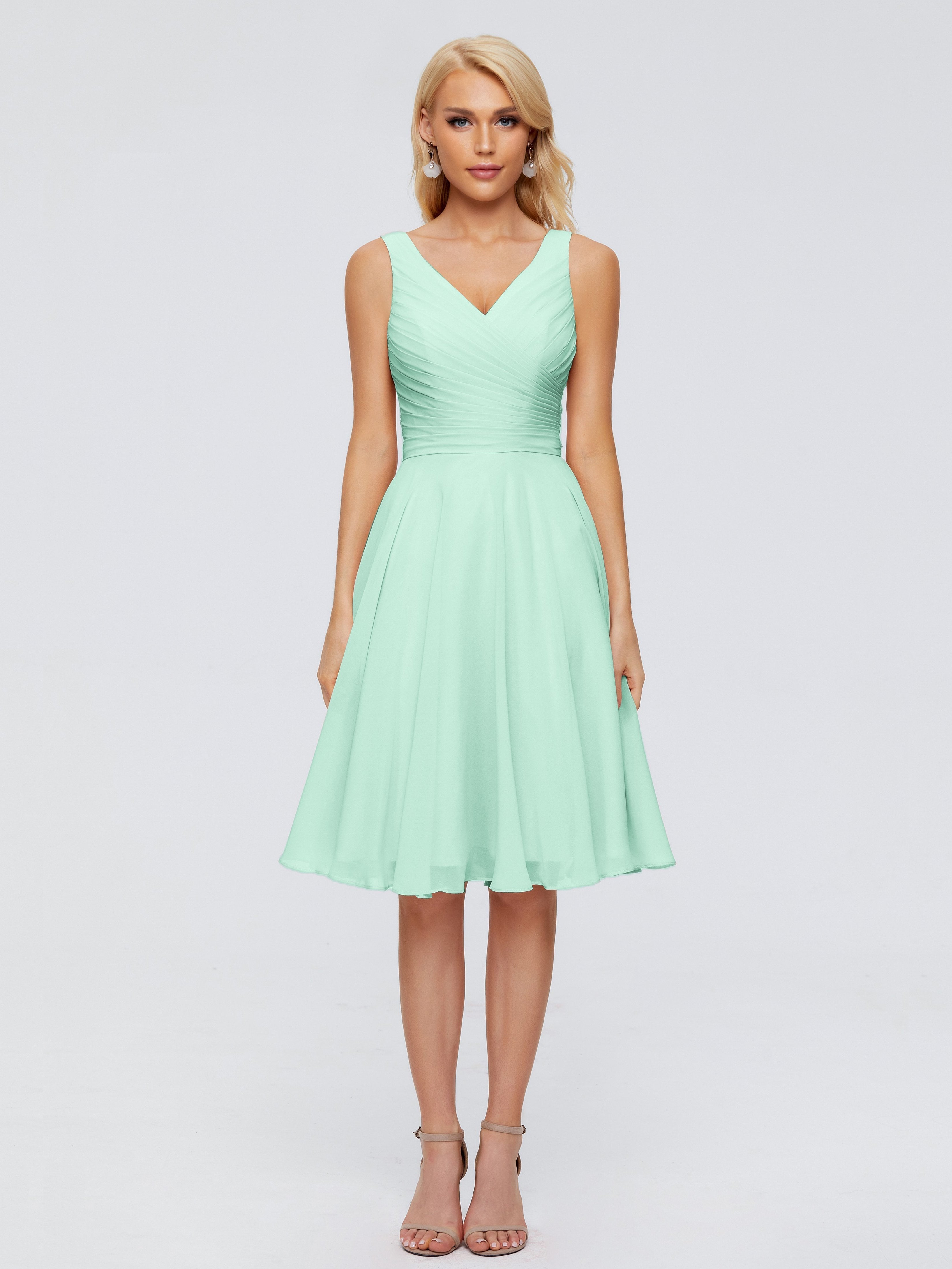 Jocelyn V-Neck Knee Length Chiffon Bridesmaid Dresses