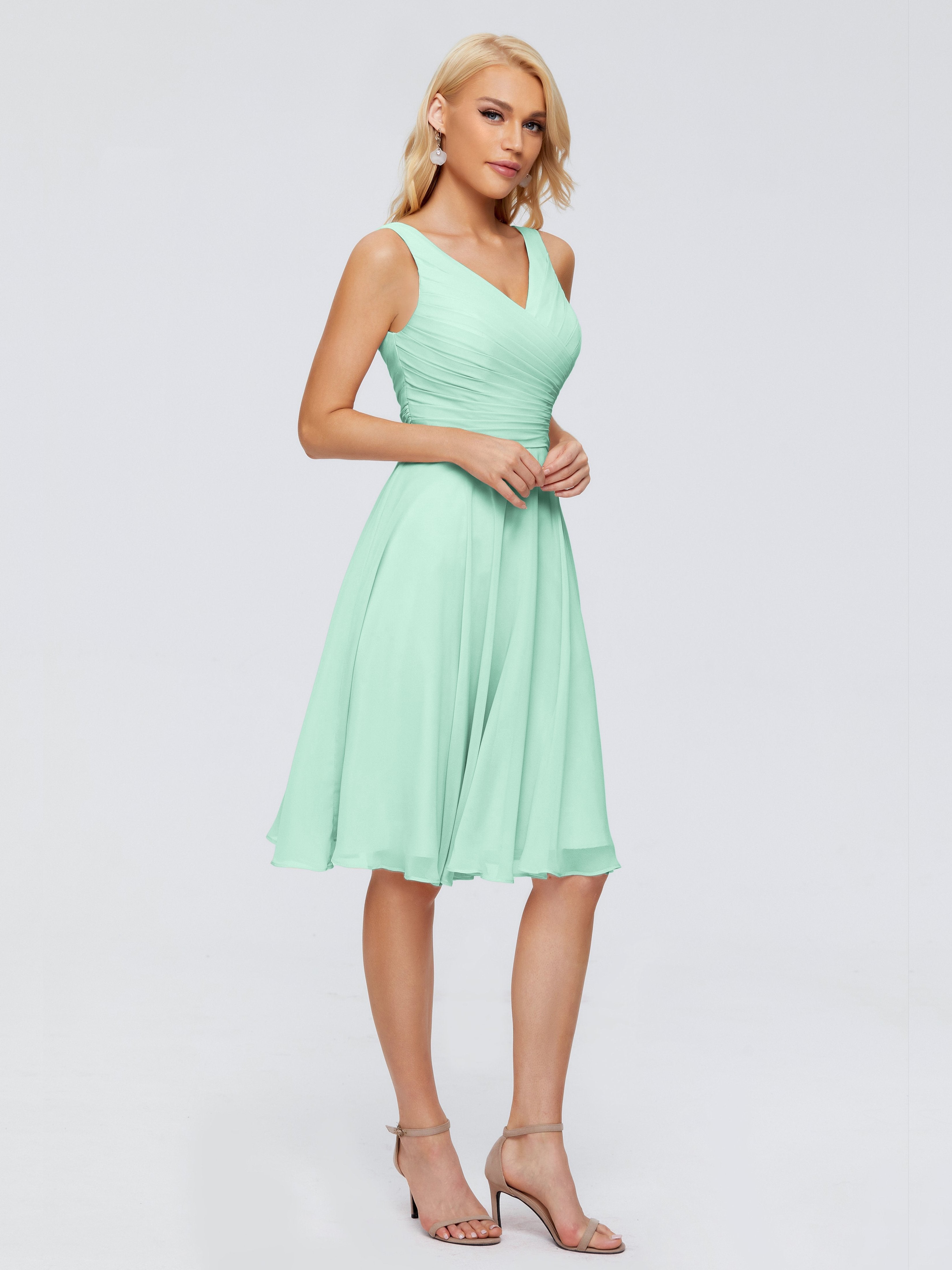 Jocelyn V-Neck Knee Length Chiffon Bridesmaid Dresses