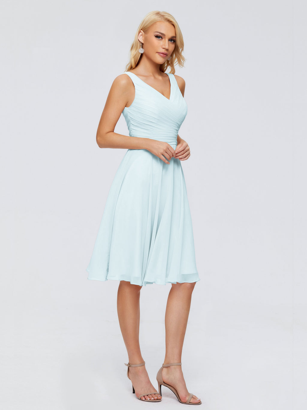 Jocelyn V-Neck Knee Length Chiffon Bridesmaid Dresses