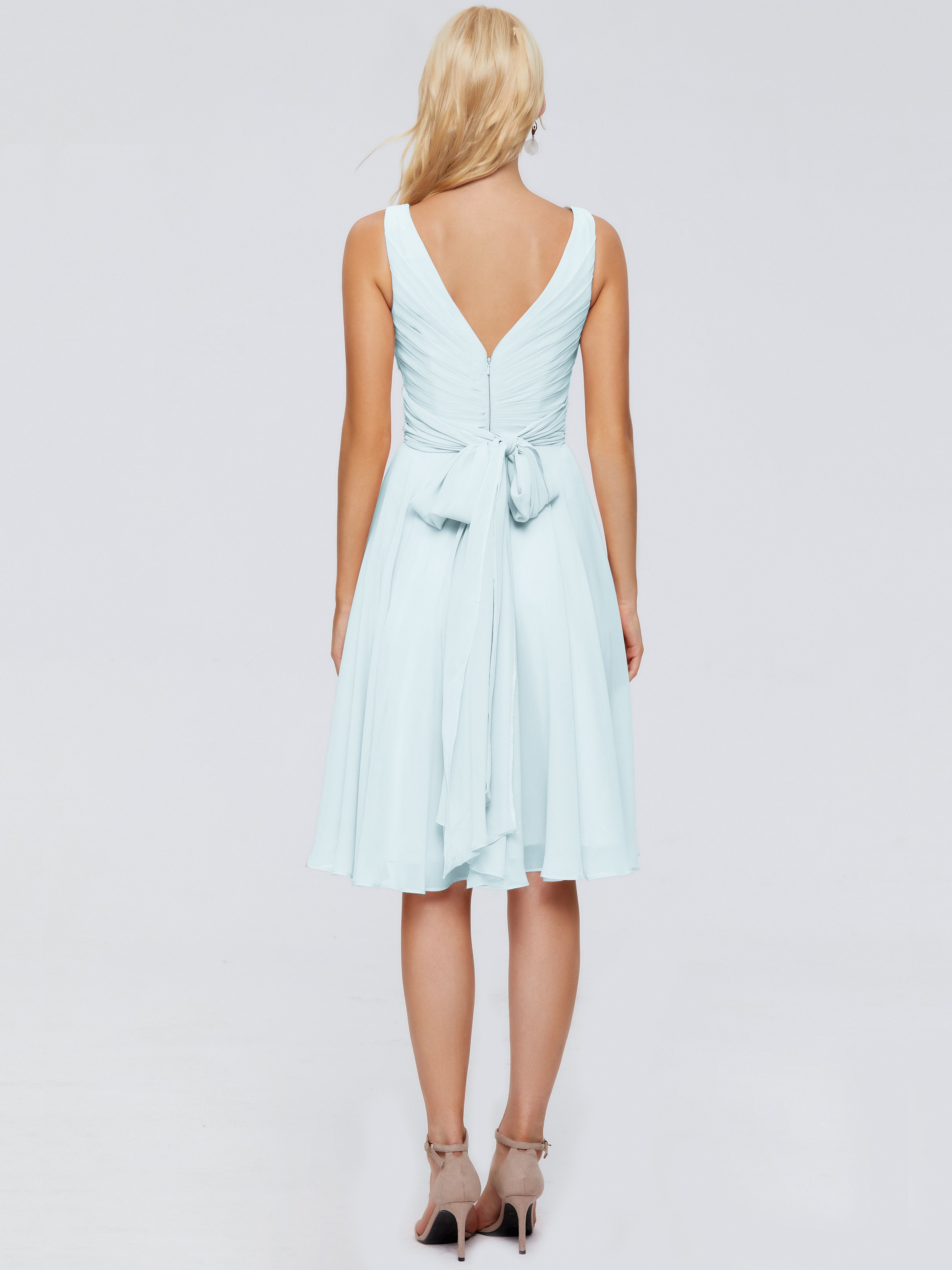 Jocelyn V-Neck Knee Length Chiffon Bridesmaid Dresses