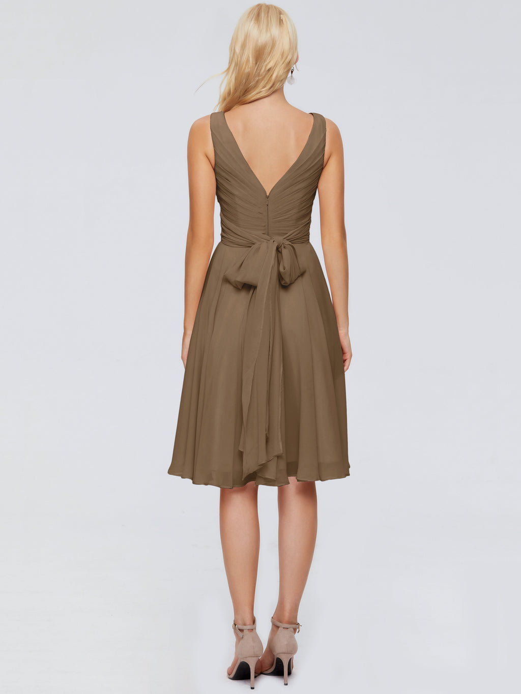 Jocelyn V-Neck Knee Length Chiffon Bridesmaid Dresses