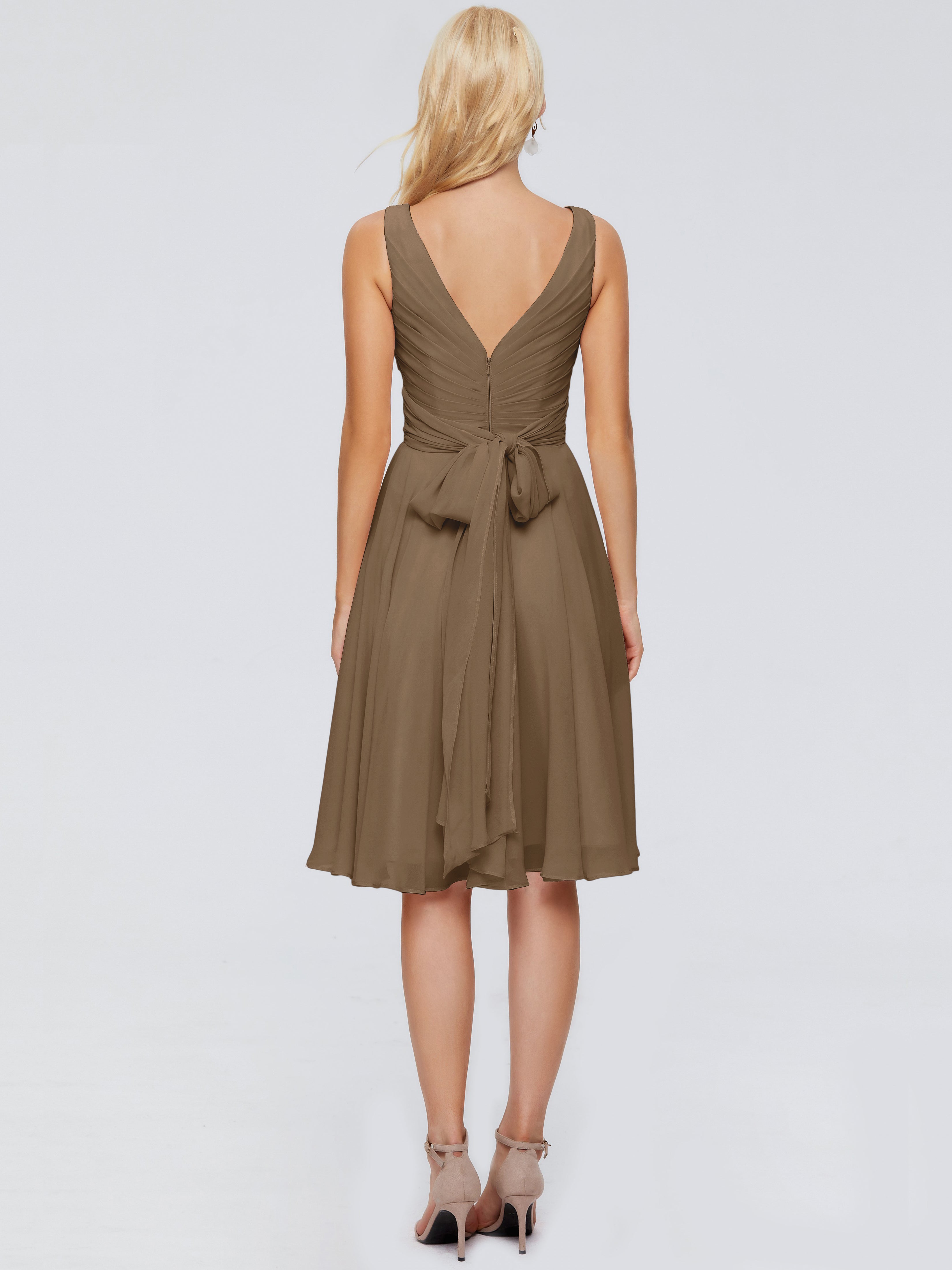 Jocelyn V-Neck Knee Length Chiffon Bridesmaid Dresses