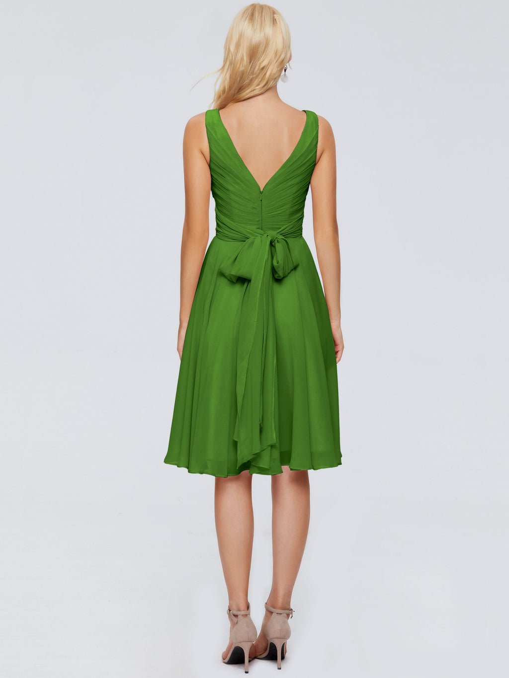 Jocelyn V-Neck Knee Length Chiffon Bridesmaid Dresses