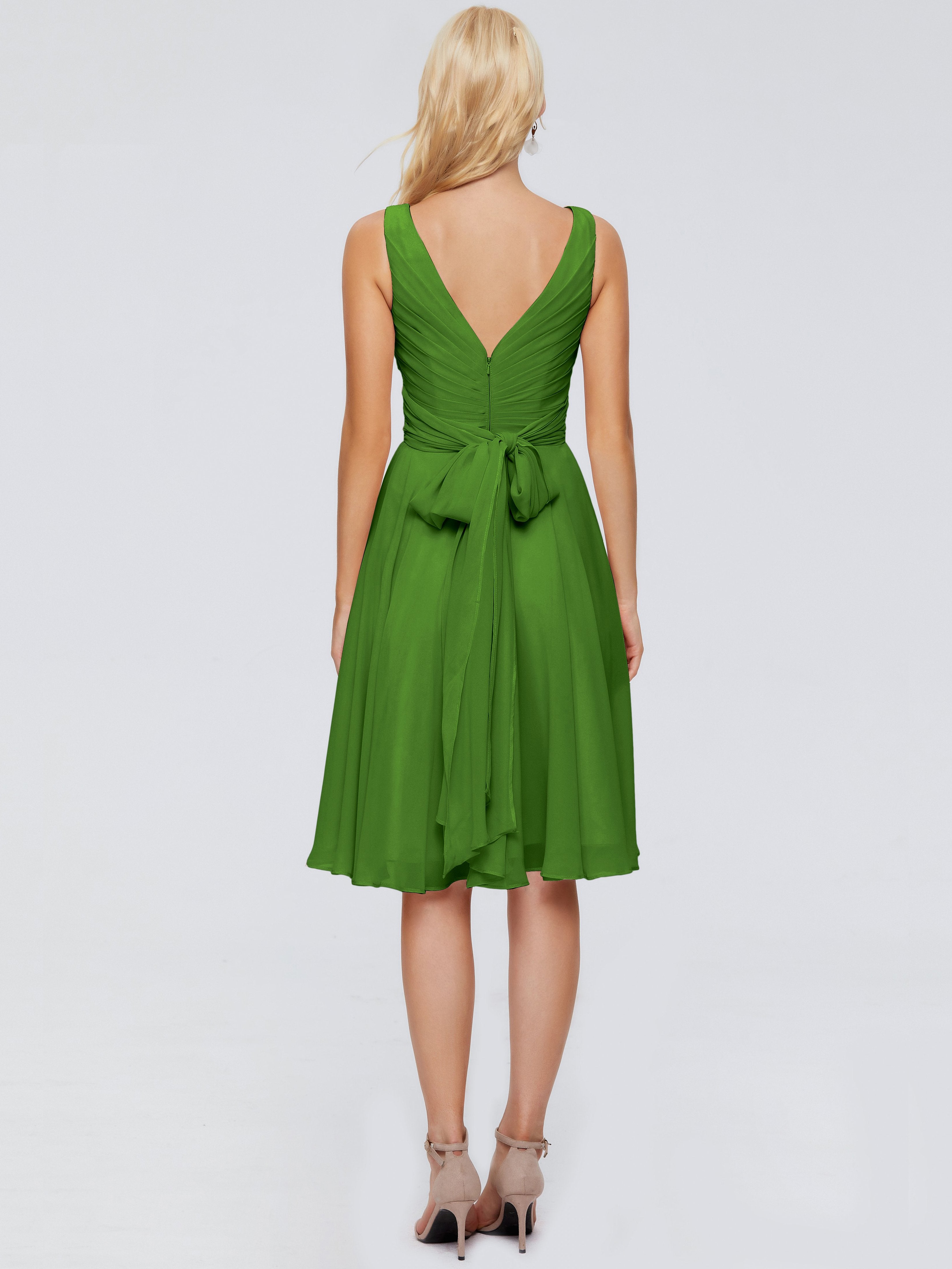 Jocelyn V-Neck Knee Length Chiffon Bridesmaid Dresses