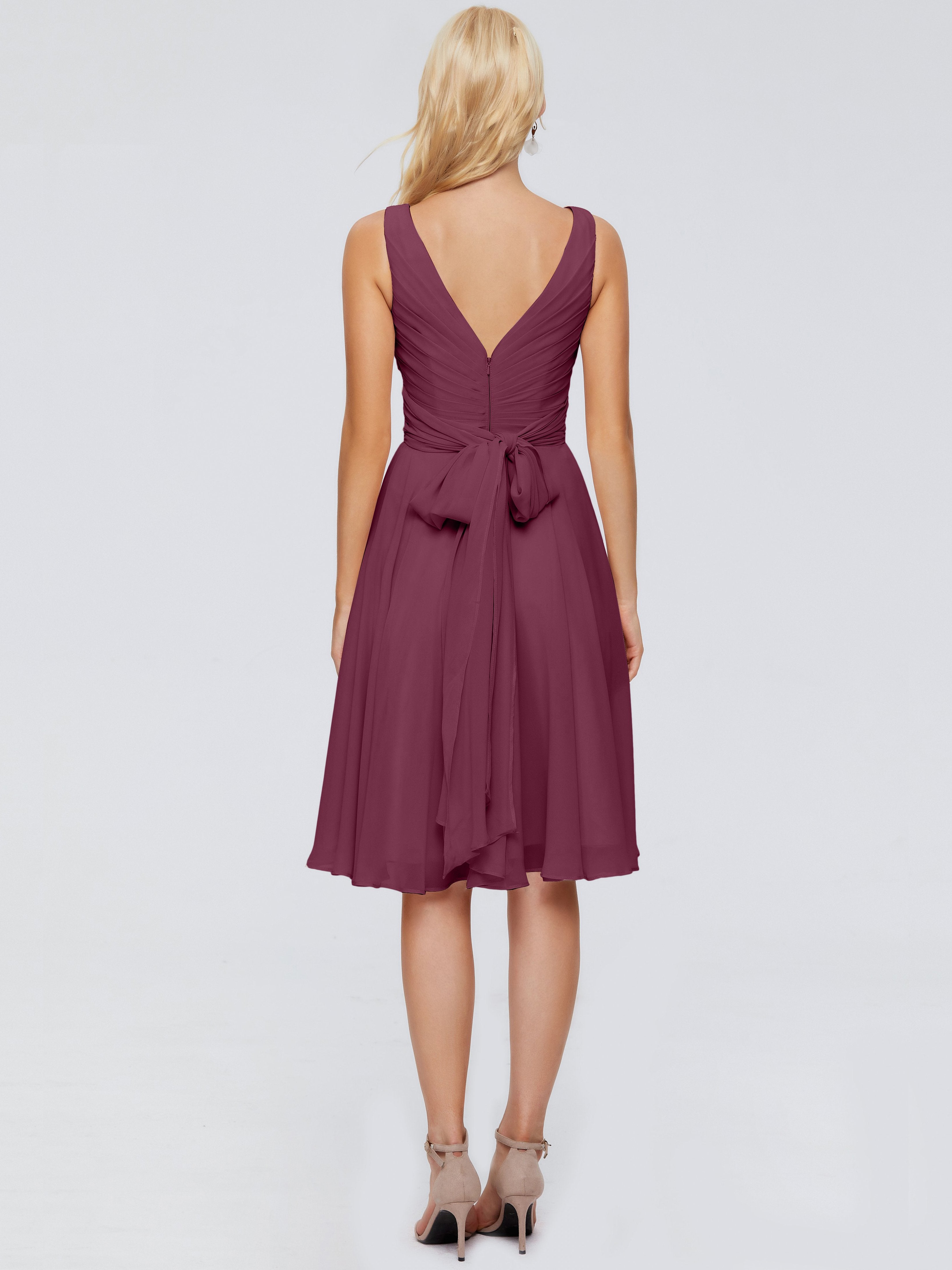 Jocelyn V-Neck Knee Length Chiffon Bridesmaid Dresses