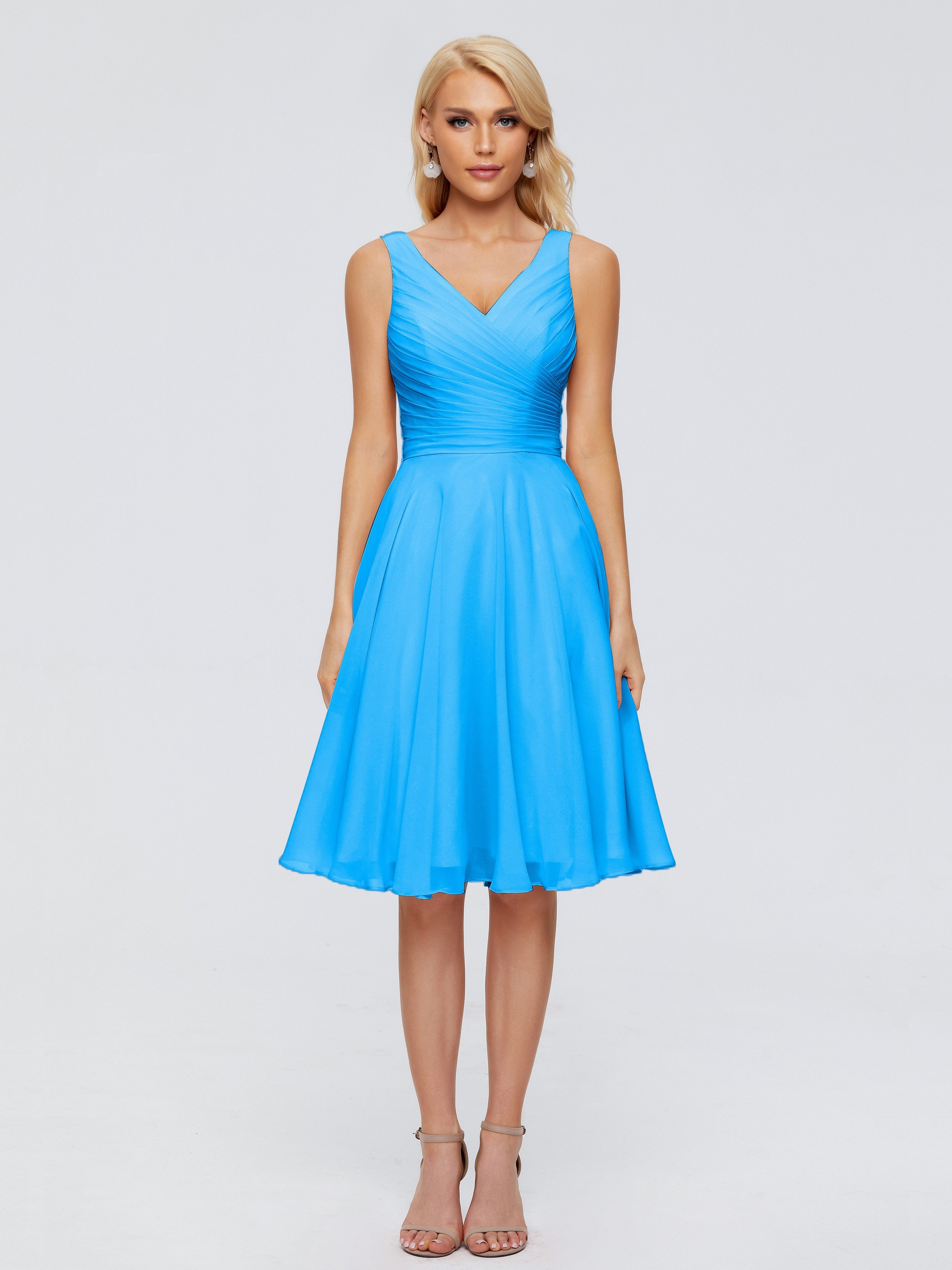 Jocelyn V-Neck Knee Length Chiffon Bridesmaid Dresses