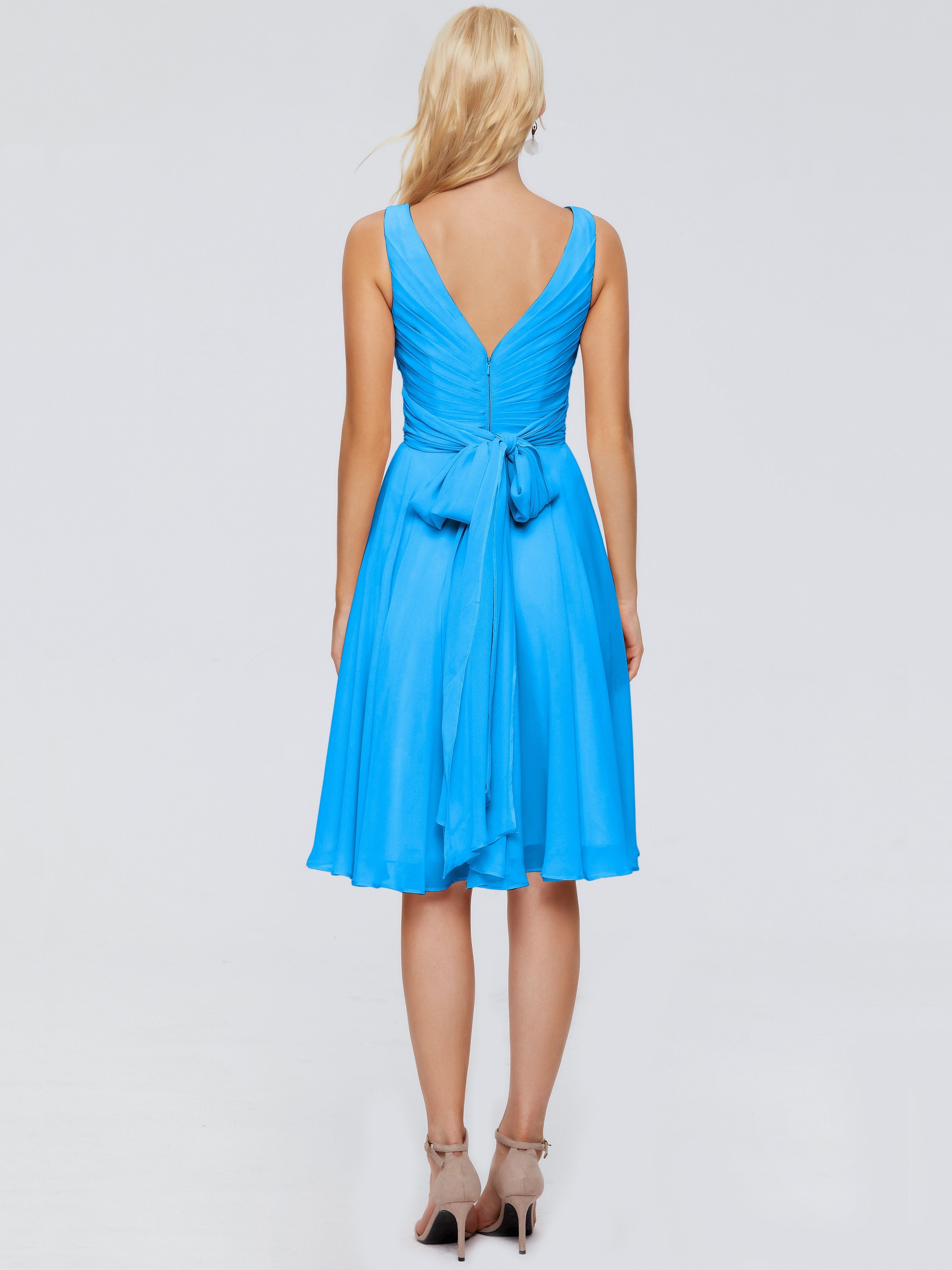 Jocelyn V-Neck Knee Length Chiffon Bridesmaid Dresses