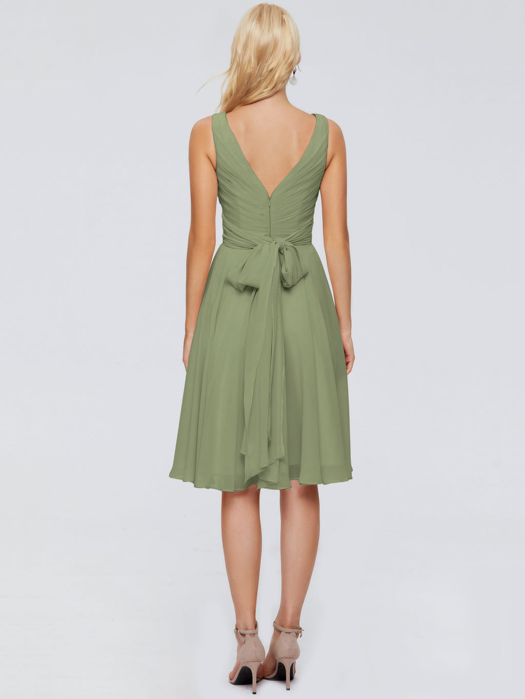 Jocelyn V-Neck Knee Length Chiffon Bridesmaid Dresses