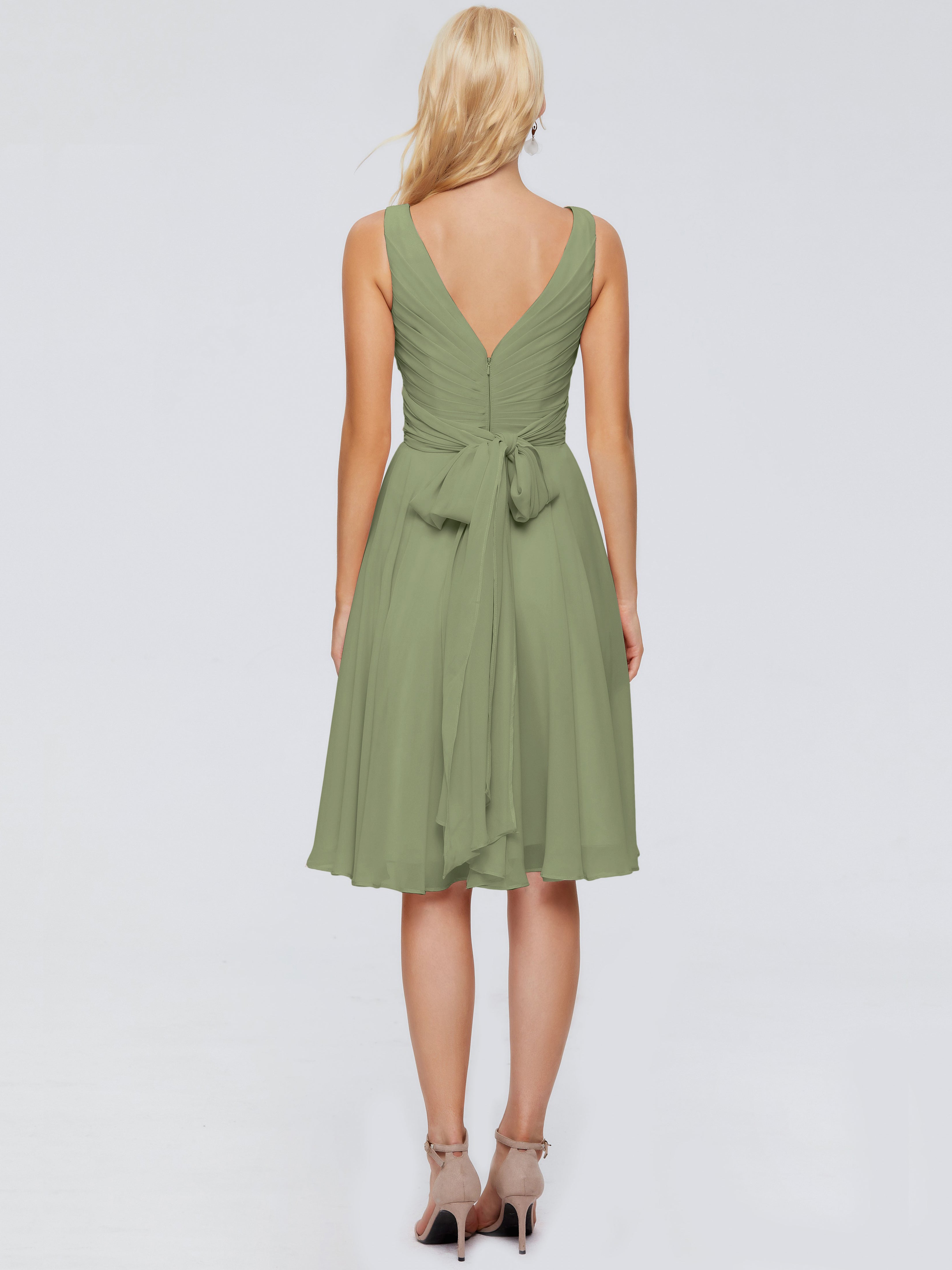 Jocelyn V-Neck Knee Length Chiffon Bridesmaid Dresses