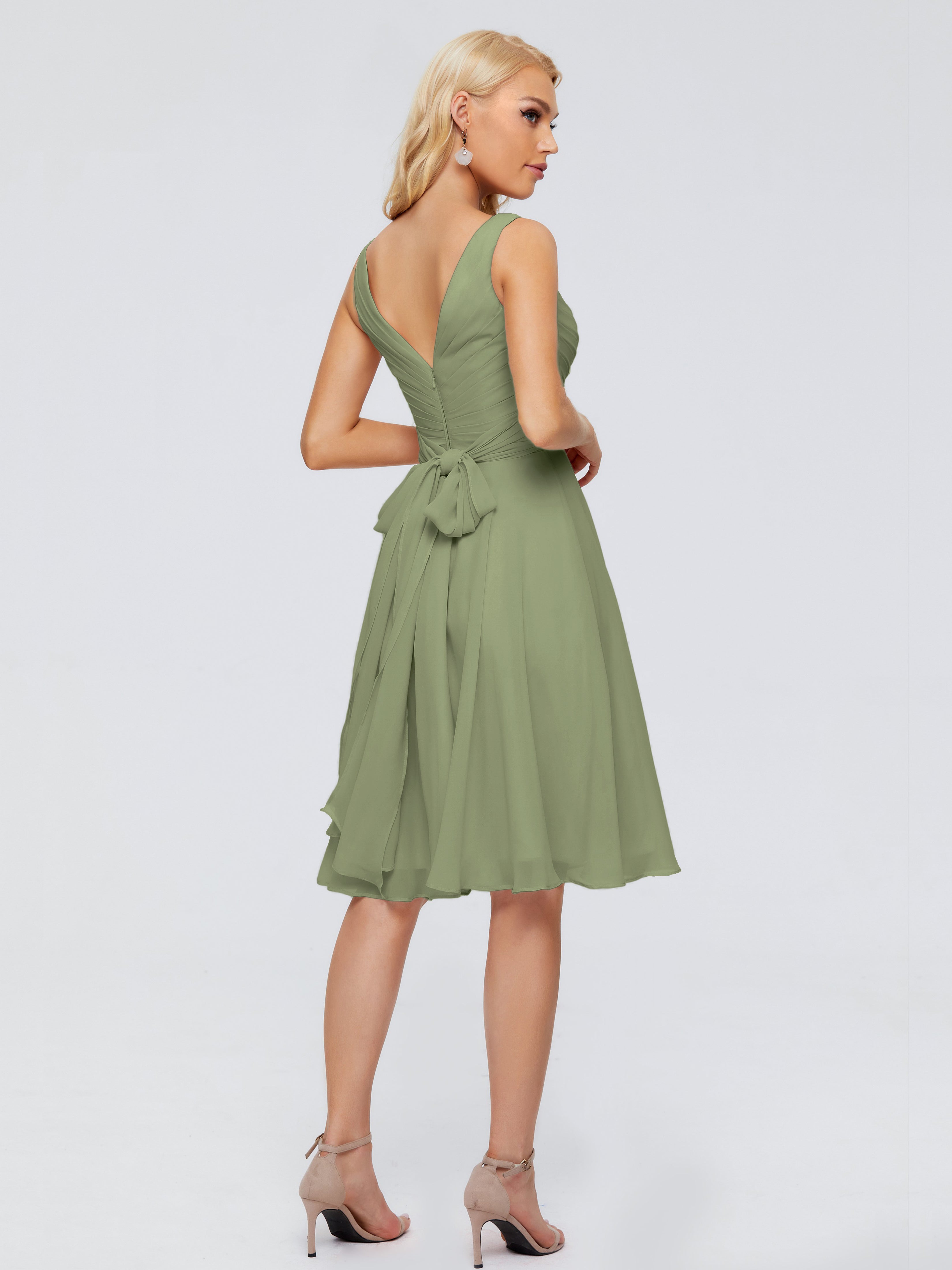 Jocelyn V-Neck Knee Length Chiffon Bridesmaid Dresses