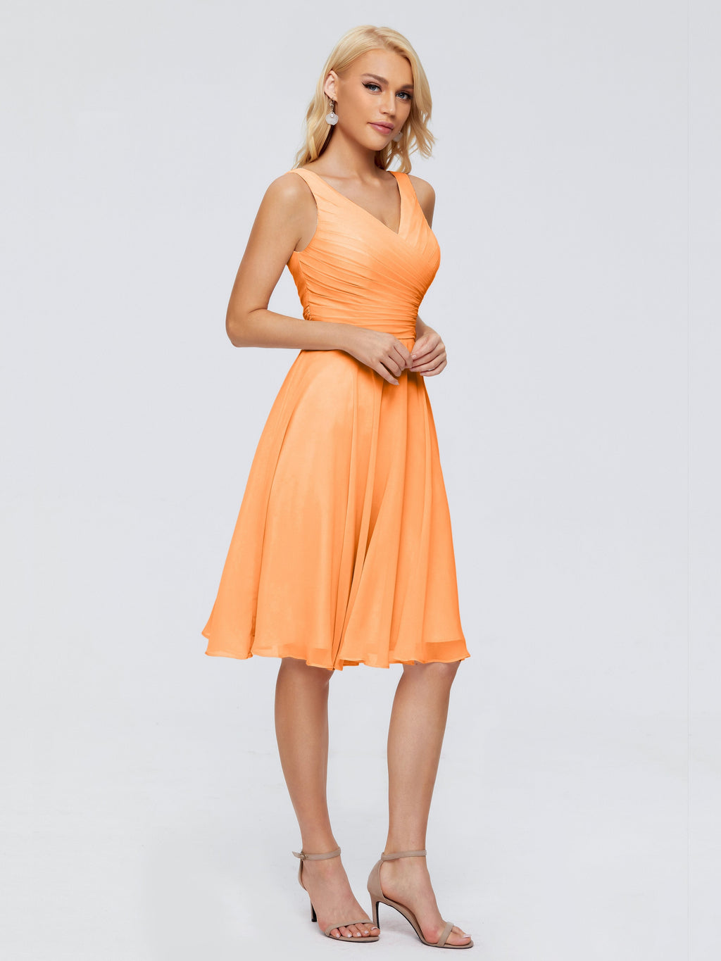 Jocelyn V-Neck Knee Length Chiffon Bridesmaid Dresses