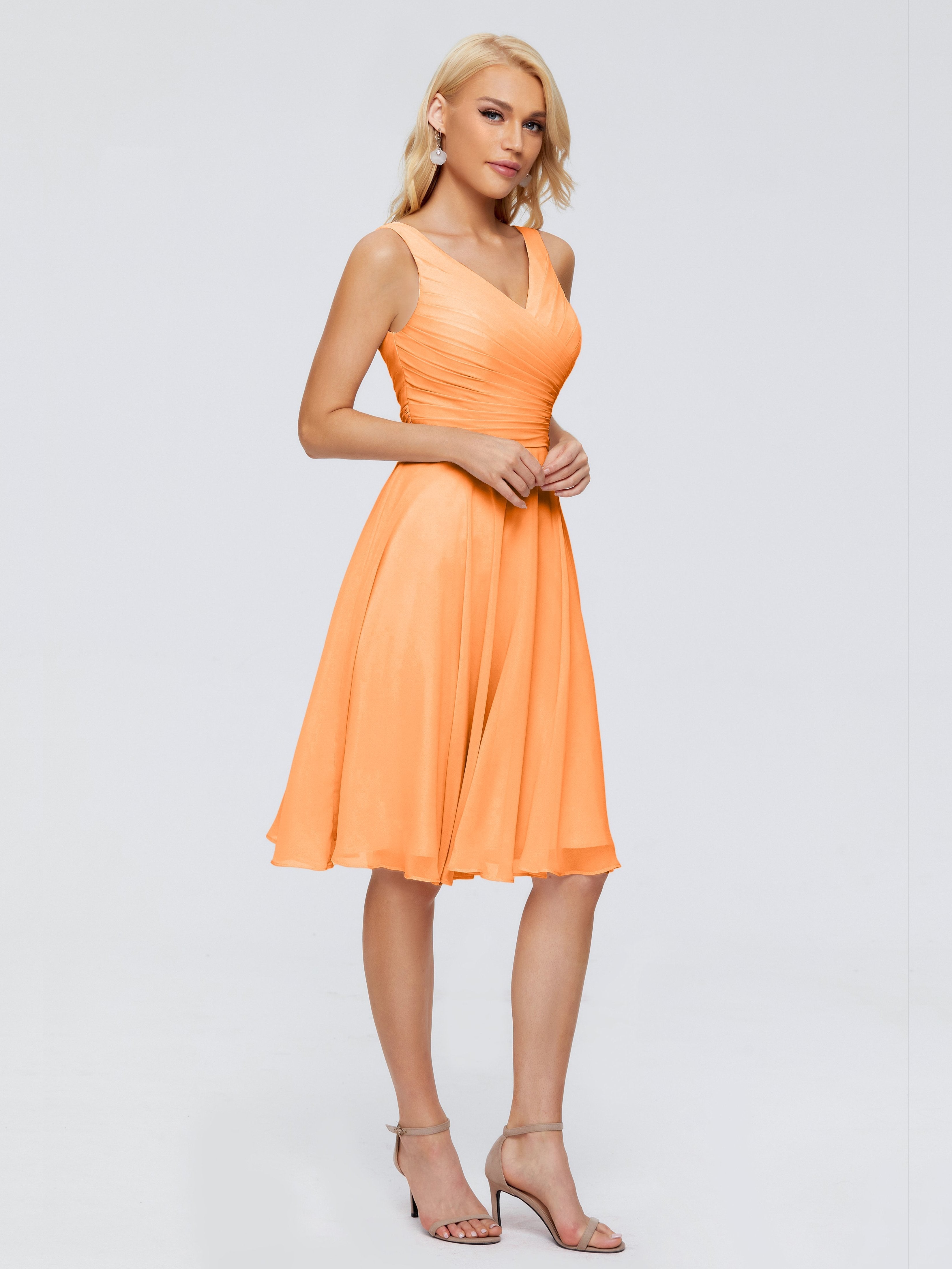 Jocelyn V-Neck Knee Length Chiffon Bridesmaid Dresses
