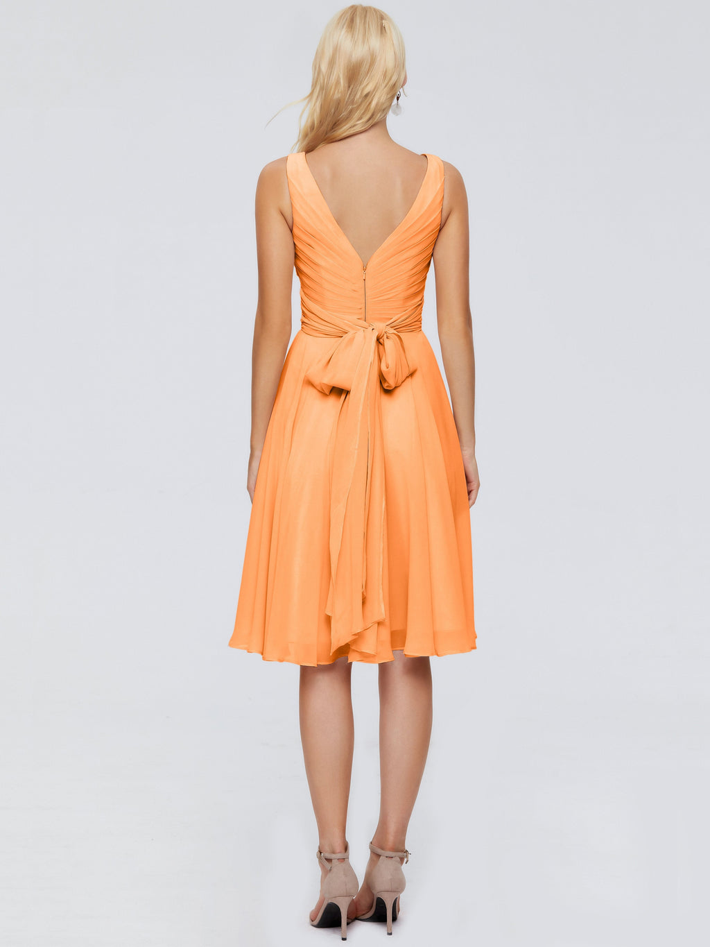 Jocelyn V-Neck Knee Length Chiffon Bridesmaid Dresses