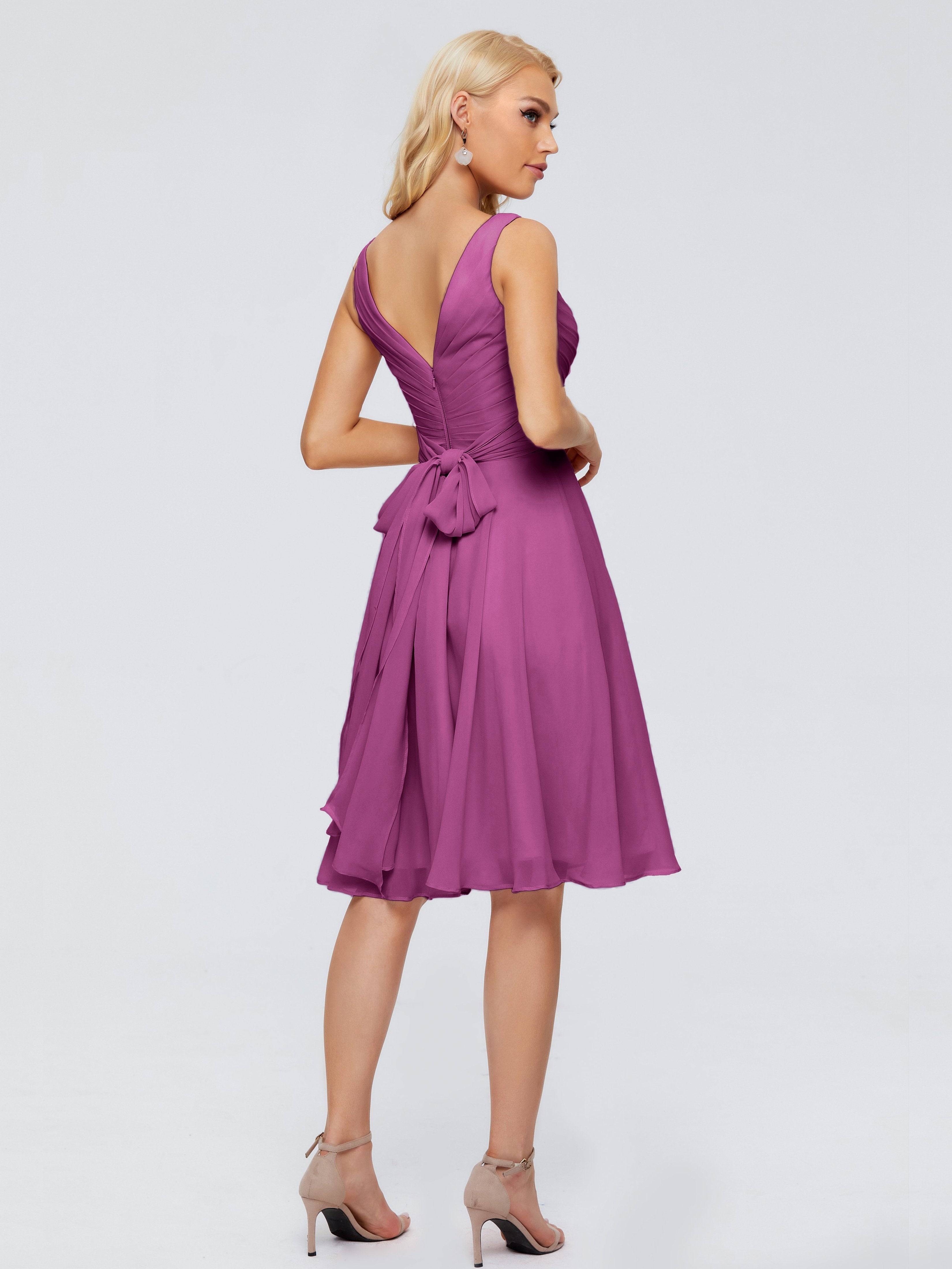 Jocelyn V-Neck Knee Length Chiffon Bridesmaid Dresses