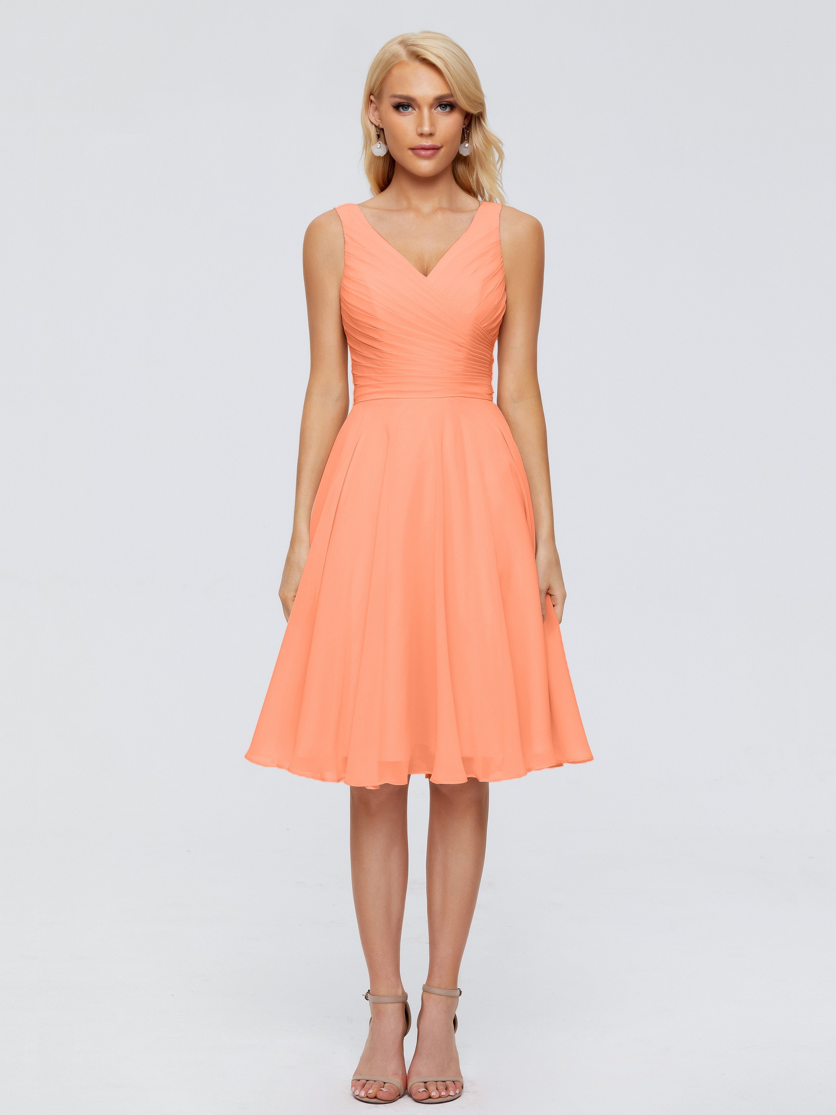 Jocelyn V-Neck Knee Length Chiffon Bridesmaid Dresses